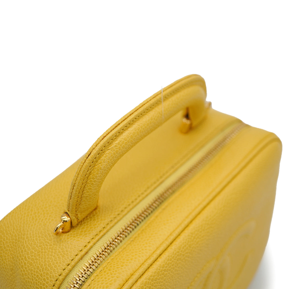 VINTAGE CHANEL VANITY HAND SHUOLDER BAG YELLOW CAVIAR SKIN GOLD HARDWARE 90335288