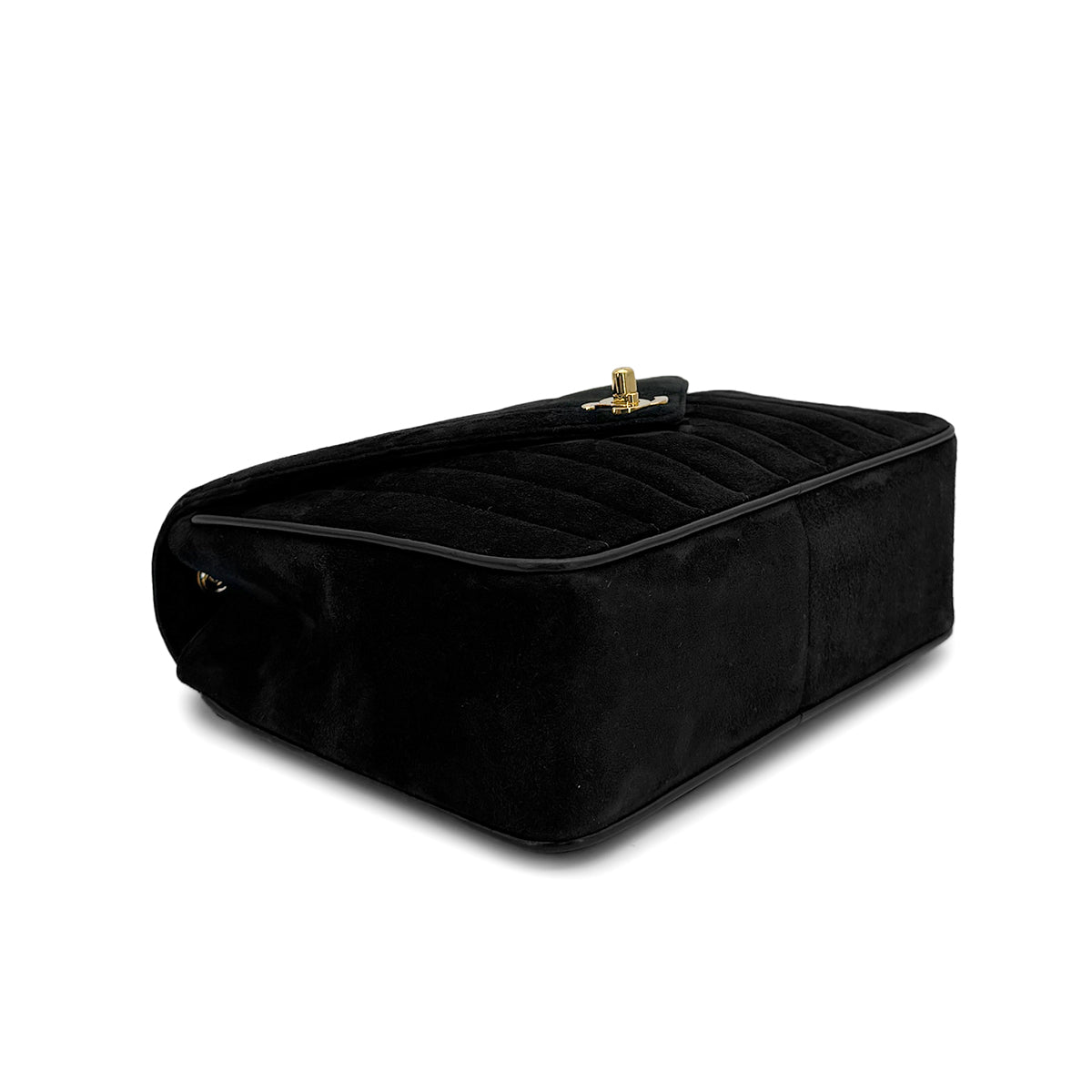 VINTAGE CHANEL V STITCH CHAIN SHOULDER BAG BLACK SUEDE GOLD HARDWARE 90317296