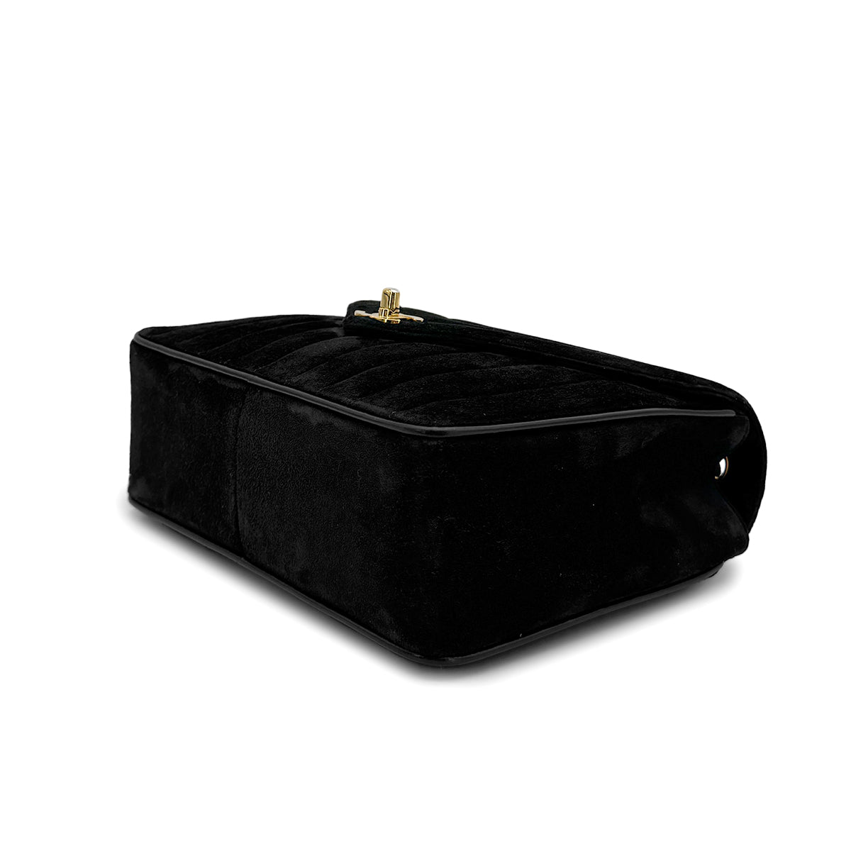VINTAGE CHANEL V STITCH CHAIN SHOULDER BAG BLACK SUEDE GOLD HARDWARE 90317296