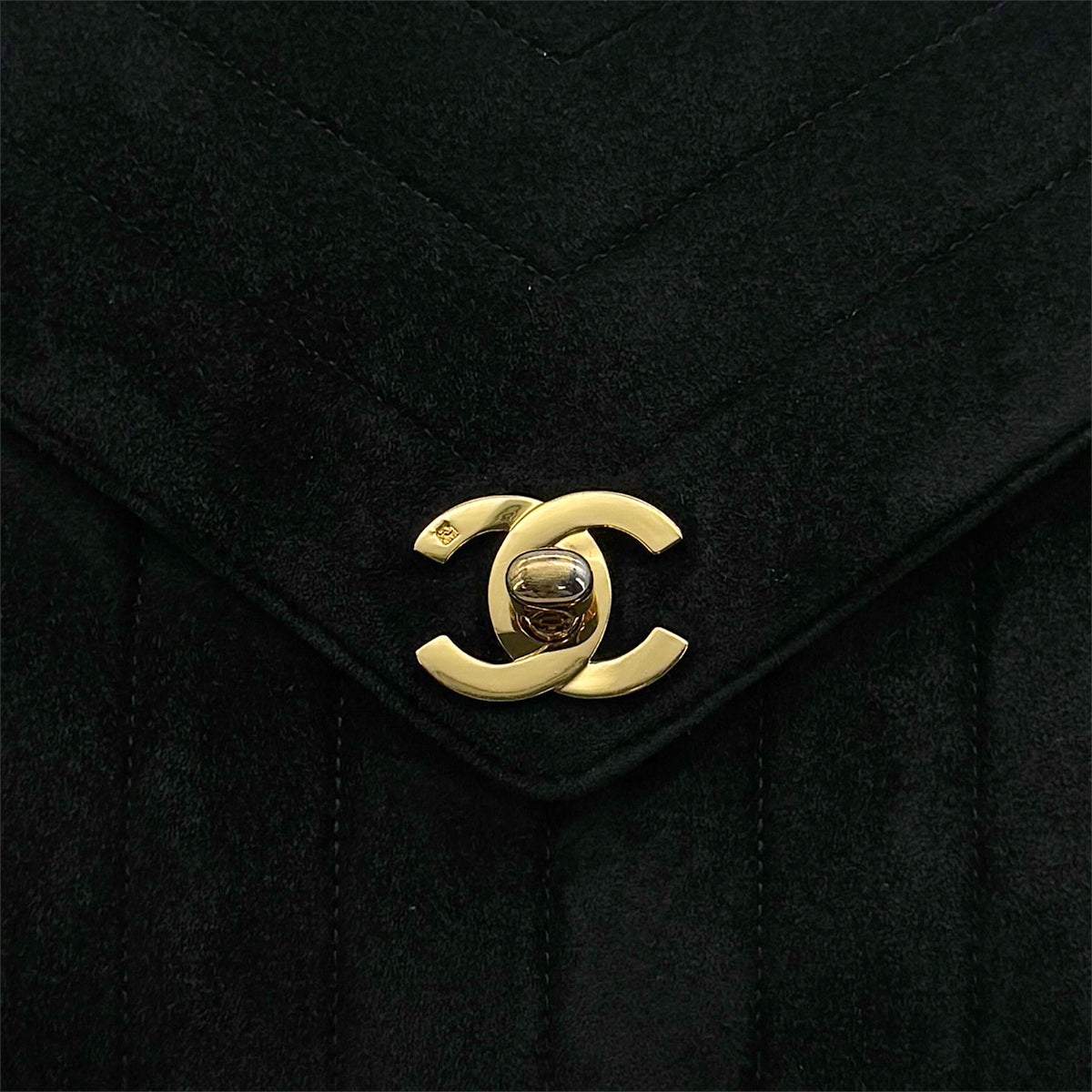 VINTAGE CHANEL V STITCH CHAIN SHOULDER BAG BLACK SUEDE GOLD HARDWARE 90317296