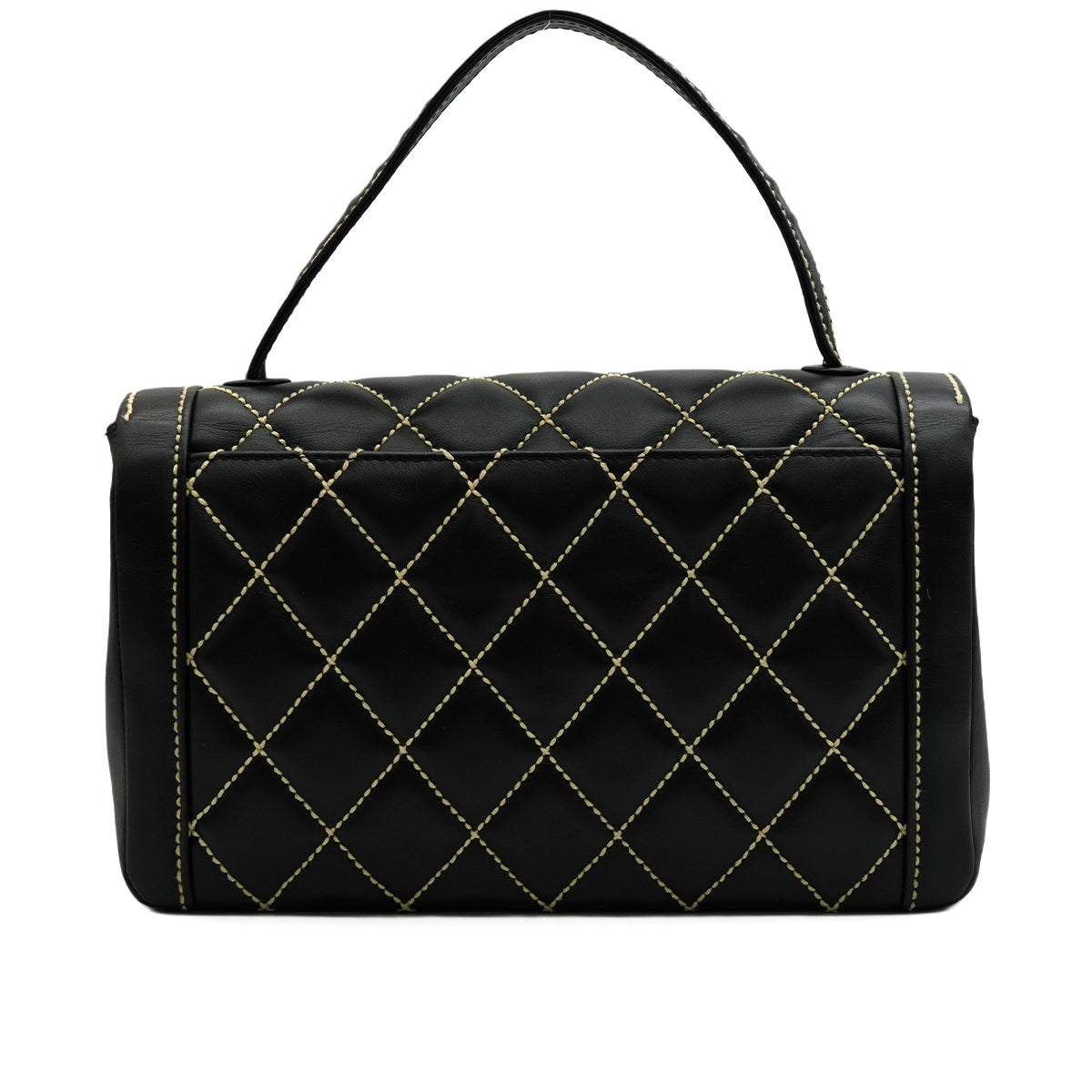 VINTAGE CHANEL WILD STITCH HAND BAG BLACK LEATHER GOLD HARDWARE 90345993