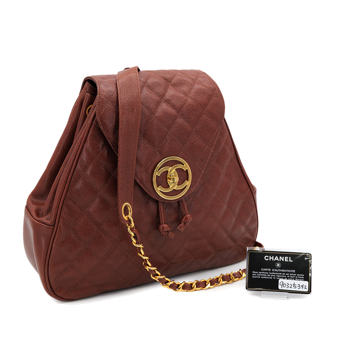 VINTAGE CHANEL MATELASSE CHAIN BACK PACK BROWN CAVIAR SKIN GOLD HARDWARE 90325342