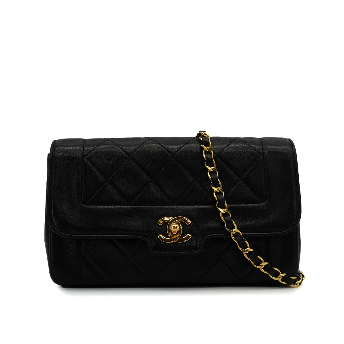 VINTAGE CHANEL MATELASSE CHAIN SHOULDER BAG BLACK LAMB SKIN GOLD HARDWARE 90343982