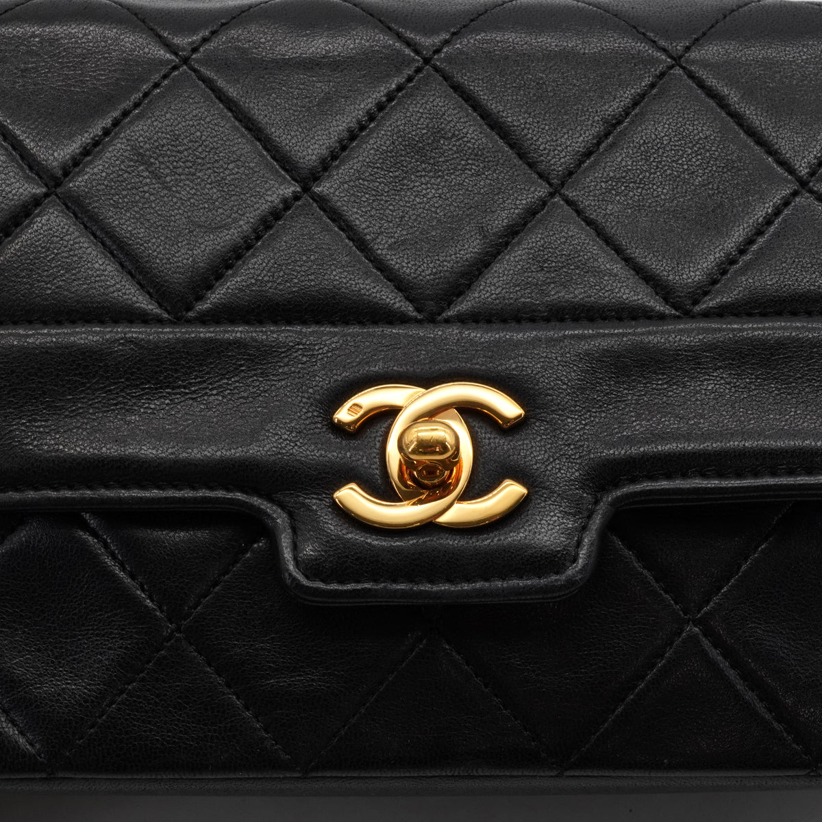 VINTAGE CHANEL MATELASSE CHAIN SHOULDER BAG BLACK LAMB SKIN GOLD HARDWARE 90343982