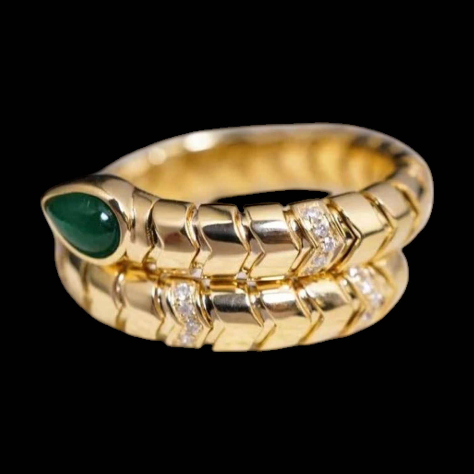 0.223 "Muzo Green" Emerald Minor Oil Serpenti & Natural 0.127ct Diamond Ring set in 18K Yellow Gold