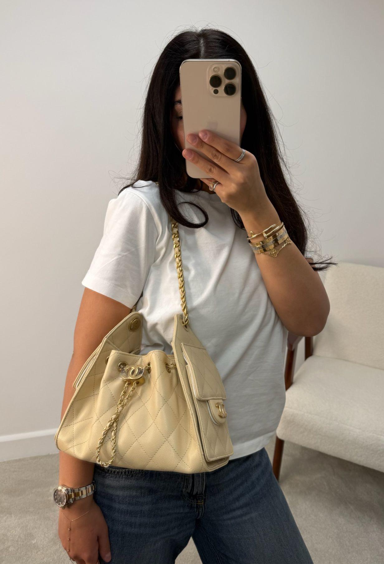 *LONDON LOCATED* CHANEL 25 MINI HANDBAG BEIGE Grained Calfskin with Gold-Tone Metal