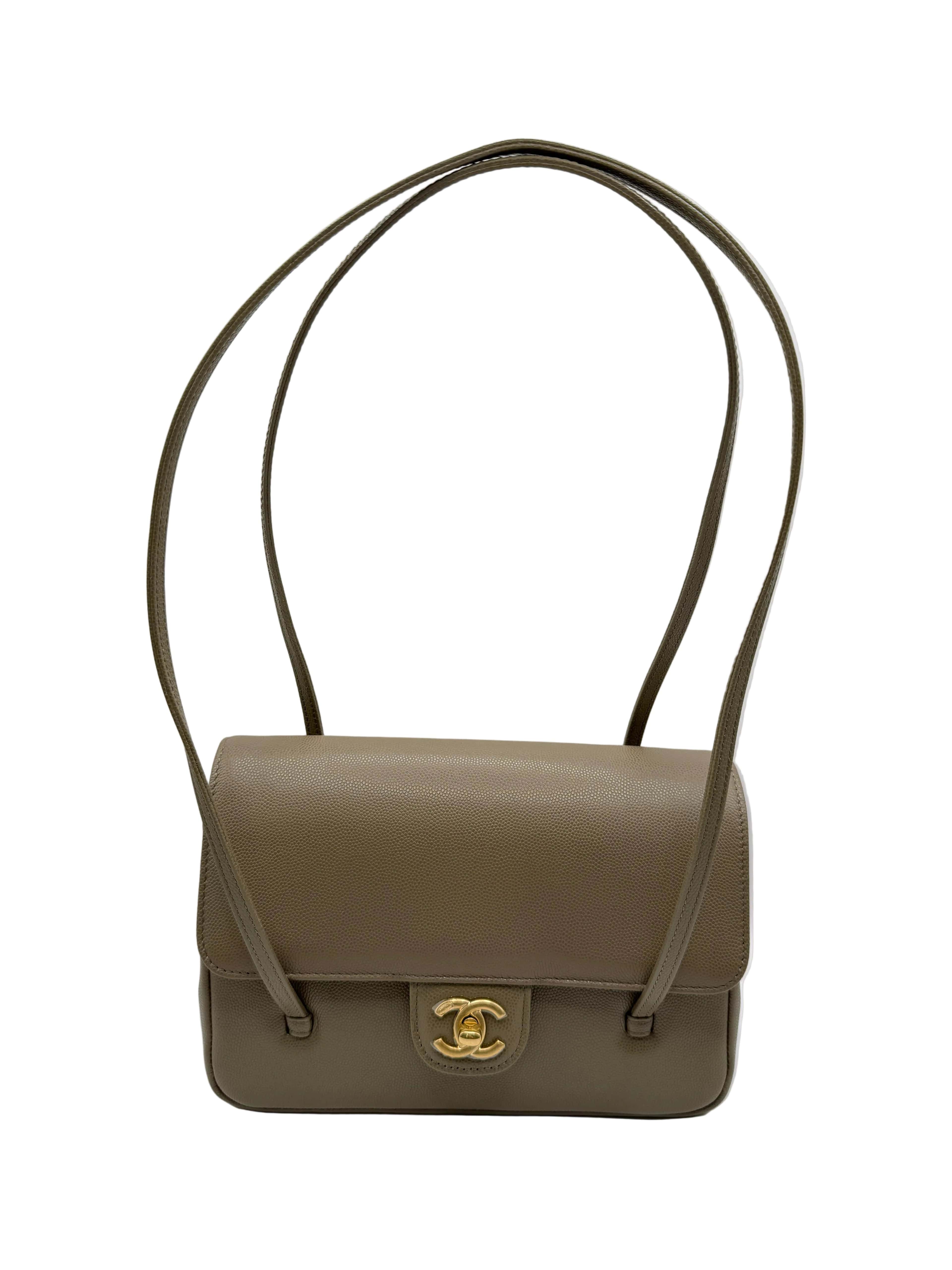 *LONDON LOCATED* CHANEL 26 SMALL FLAP BAG KHAKI Grained Shiny Calfskin with Gold-Tone Metal