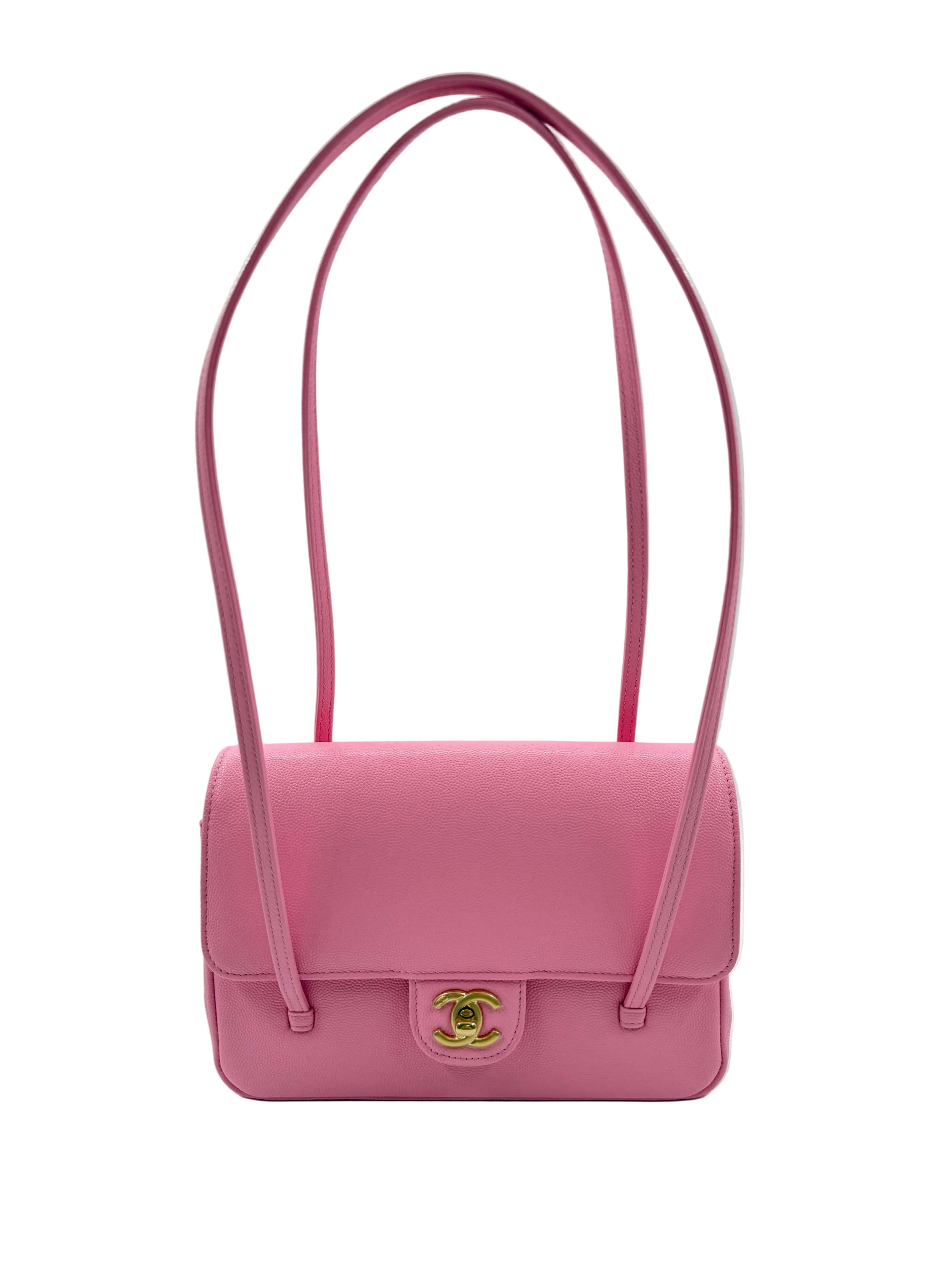 *LONDON LOCATED* CHANEL 26 SMALL FLAP BAG PINK Grained Shiny Calfskin with Gold-Tone Metal