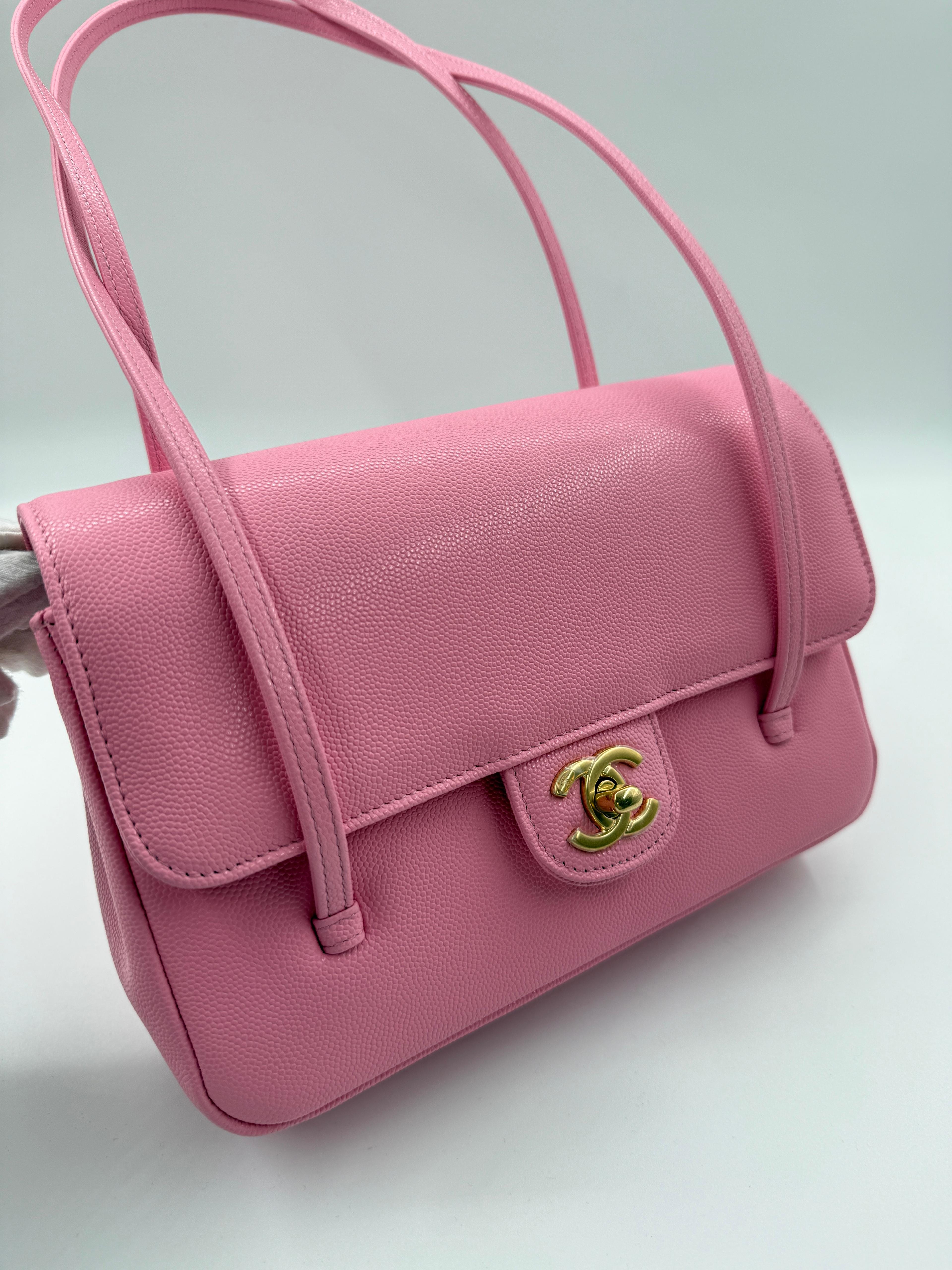 *LONDON LOCATED* CHANEL 26 SMALL FLAP BAG PINK Grained Shiny Calfskin with Gold-Tone Metal