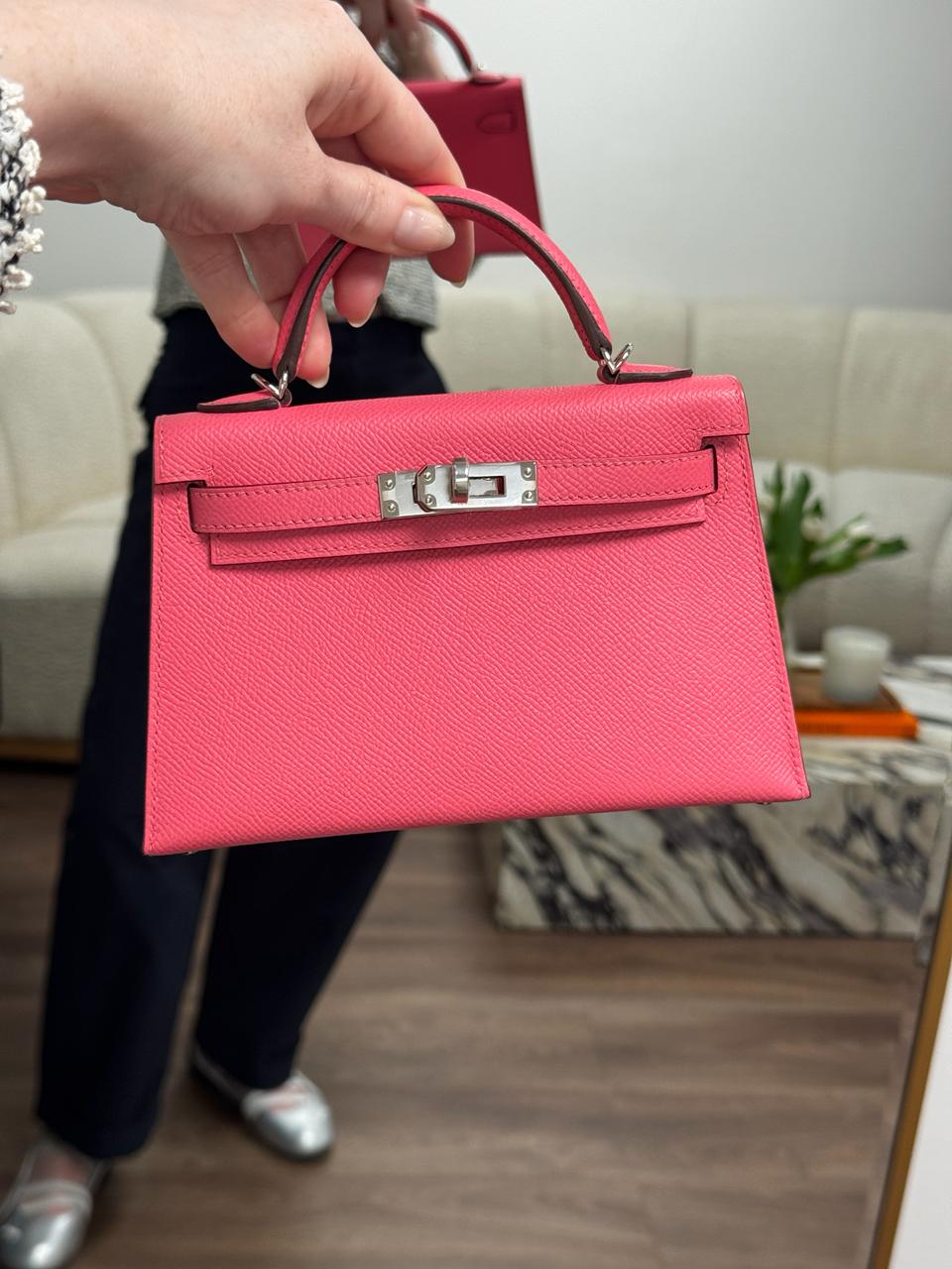 *LONDON LOCATED* HERMÈS MINI KELLY II 20CM ROSE AZALEE Epsom Leather with Palladium Hardware
