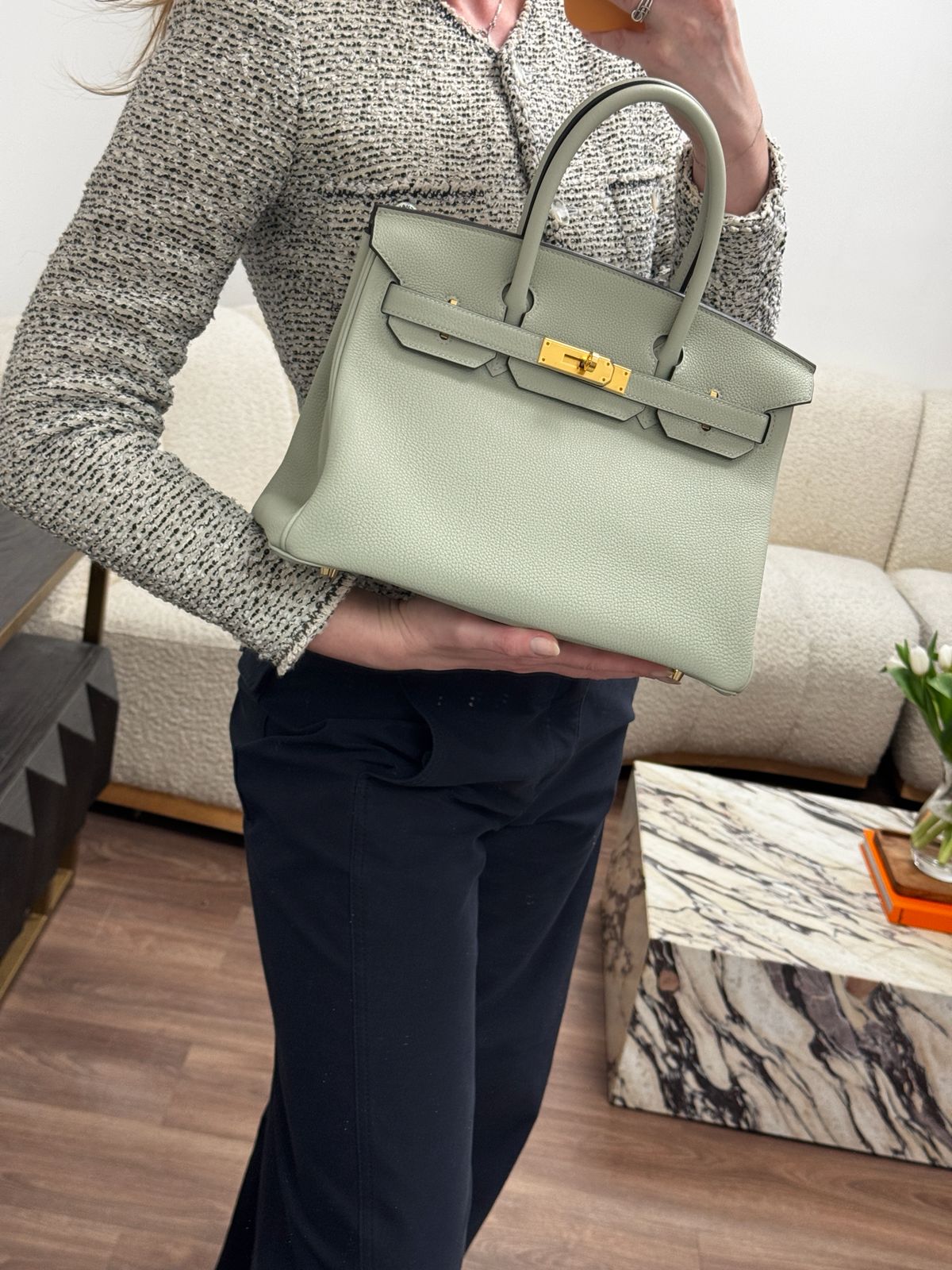 *LONDON LOCATED* HERMÈS BIRKIN 30CM GRIS NEVE Togo Leather with Gold Hardware
