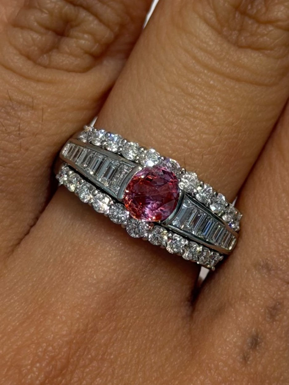 #12 Ring in Pt900 - Padparadscha 0.876 + D1.11 3836 JJC1315