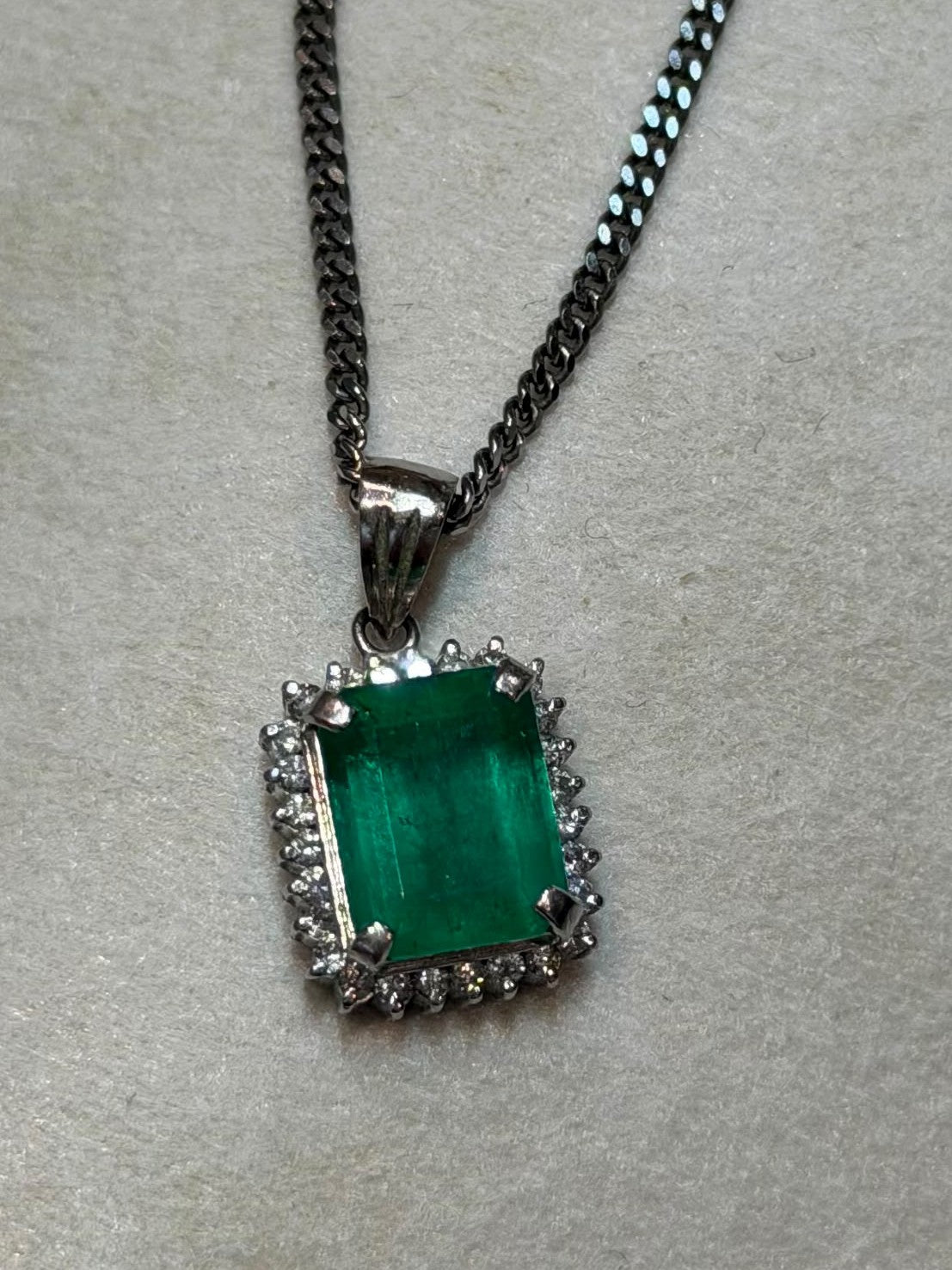 40cm Necklace in K18WG - Emerald 3.34 + D0.26 tassel 5516 JJC1369