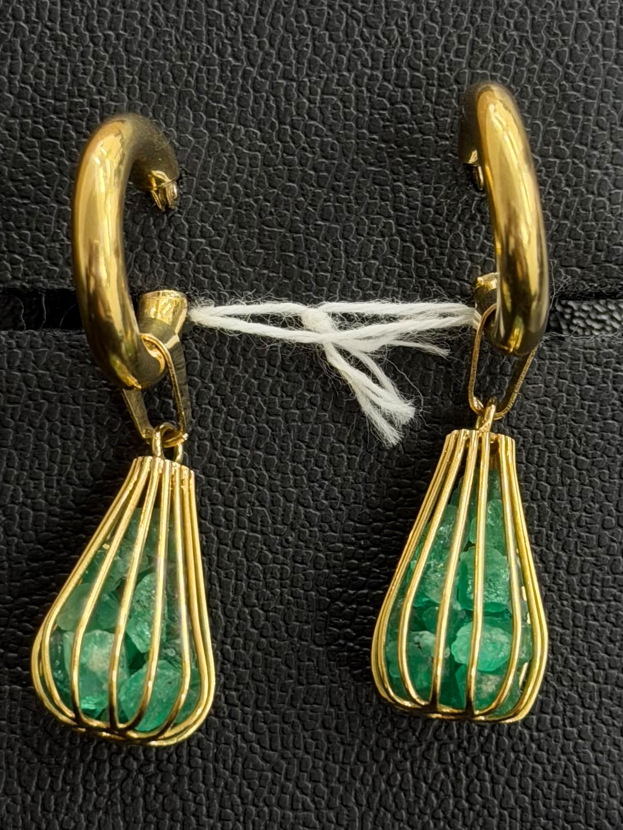 Earrings in K18 - Rough Emerald drop earrings + Diamond 2213 JJC1511