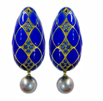 Earring in Titanium - Pearl 8-9mm + Sapphire 1.09 T-ER921-02 JJC3041