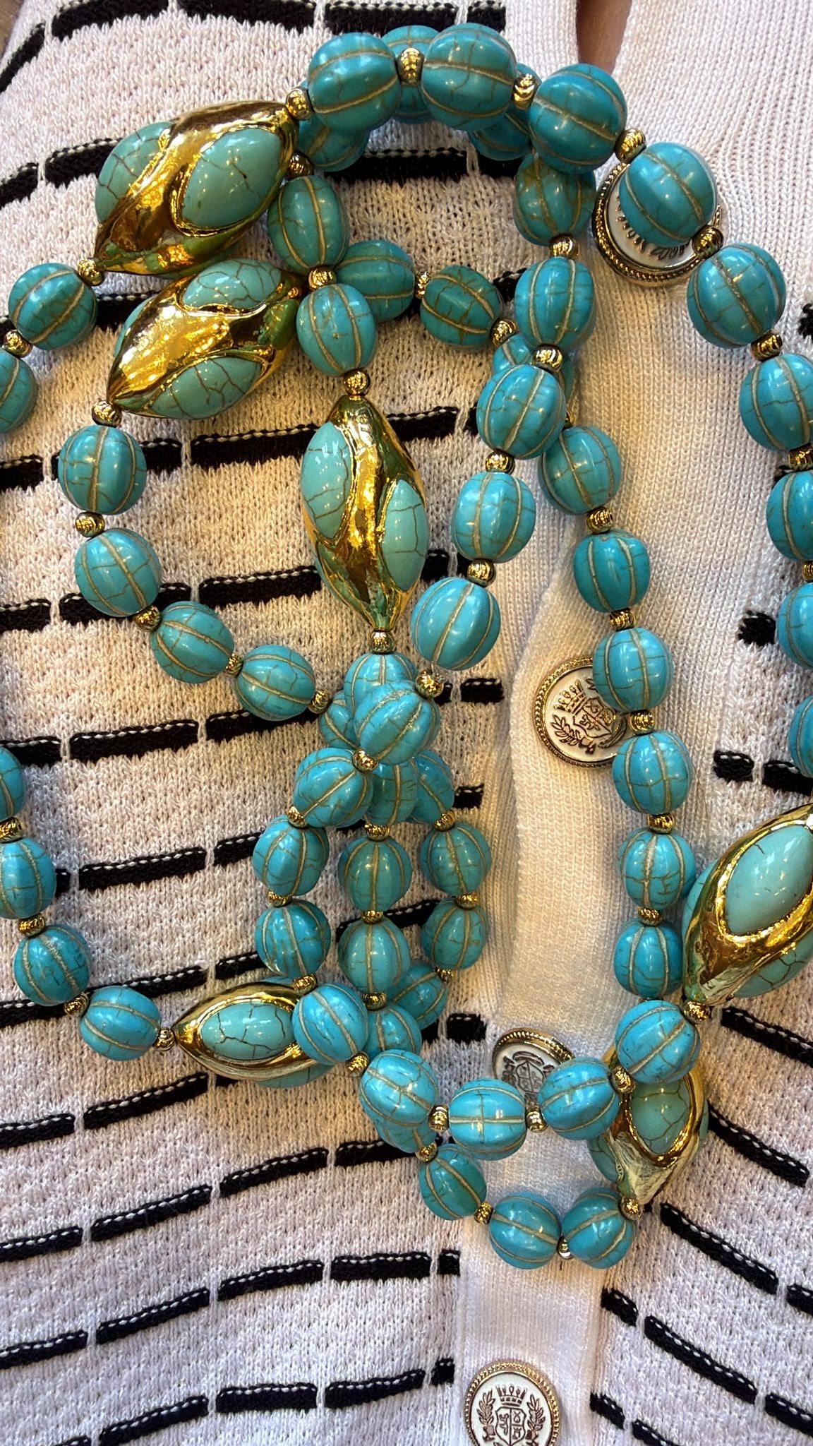 turqouise and gold bead long necklace - african brands - AKC1415