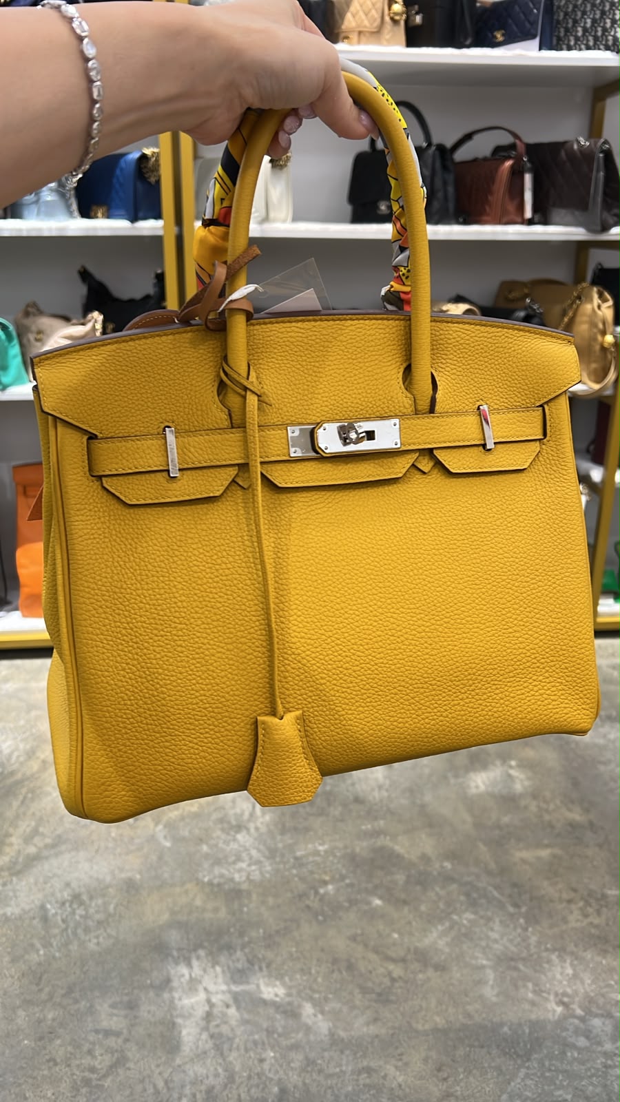 Birkin 30 Jaune Amber Togo Leather in BHW (with Twilly) SYC2012