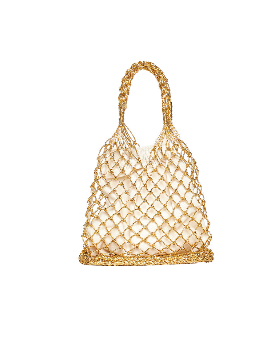 Woven Straw Cotton Helene Gold Net Tote Bag