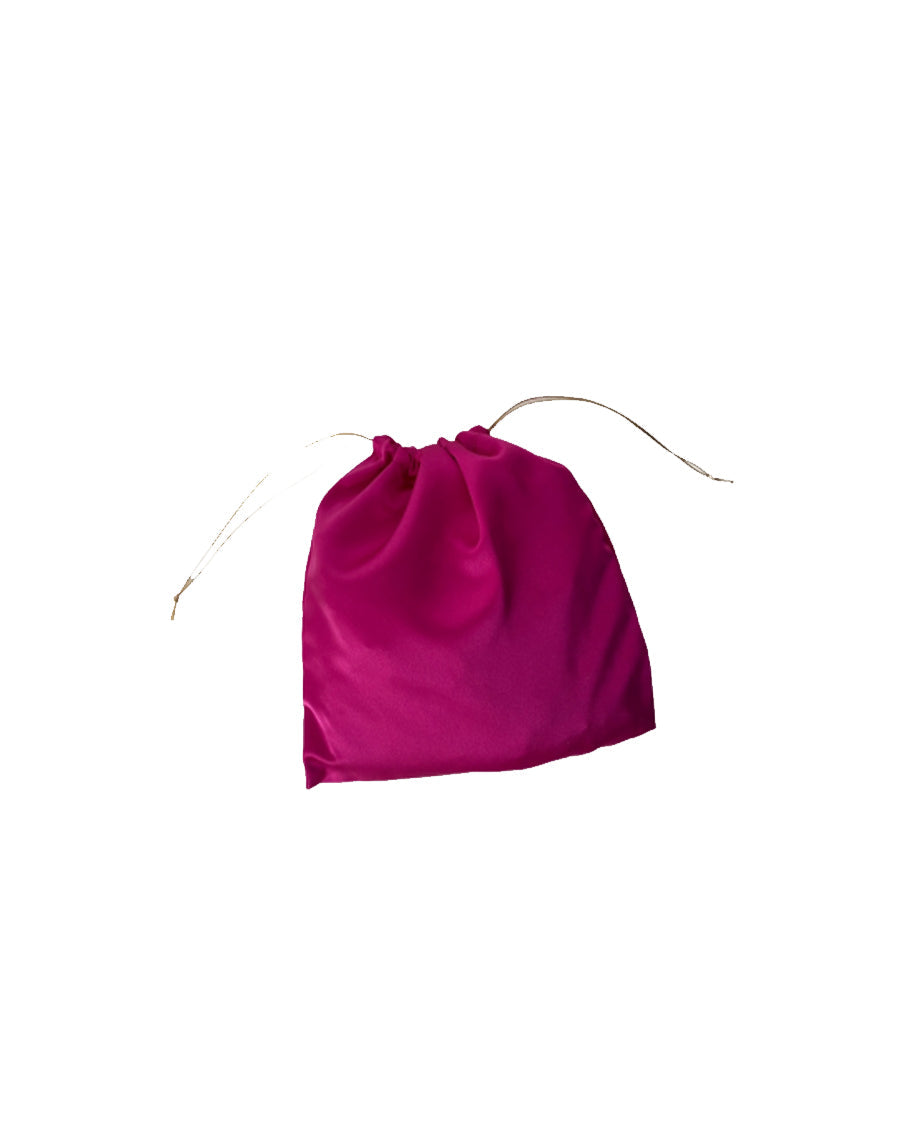 Woven Straw Satin Mini Helene Gold Net and Fucshia Tote Bag