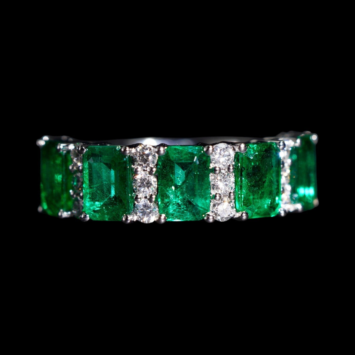 2.61ct "Muzo Green" Emerald & 0.60ct Diamond Eternity Ring set in 18K White Gold