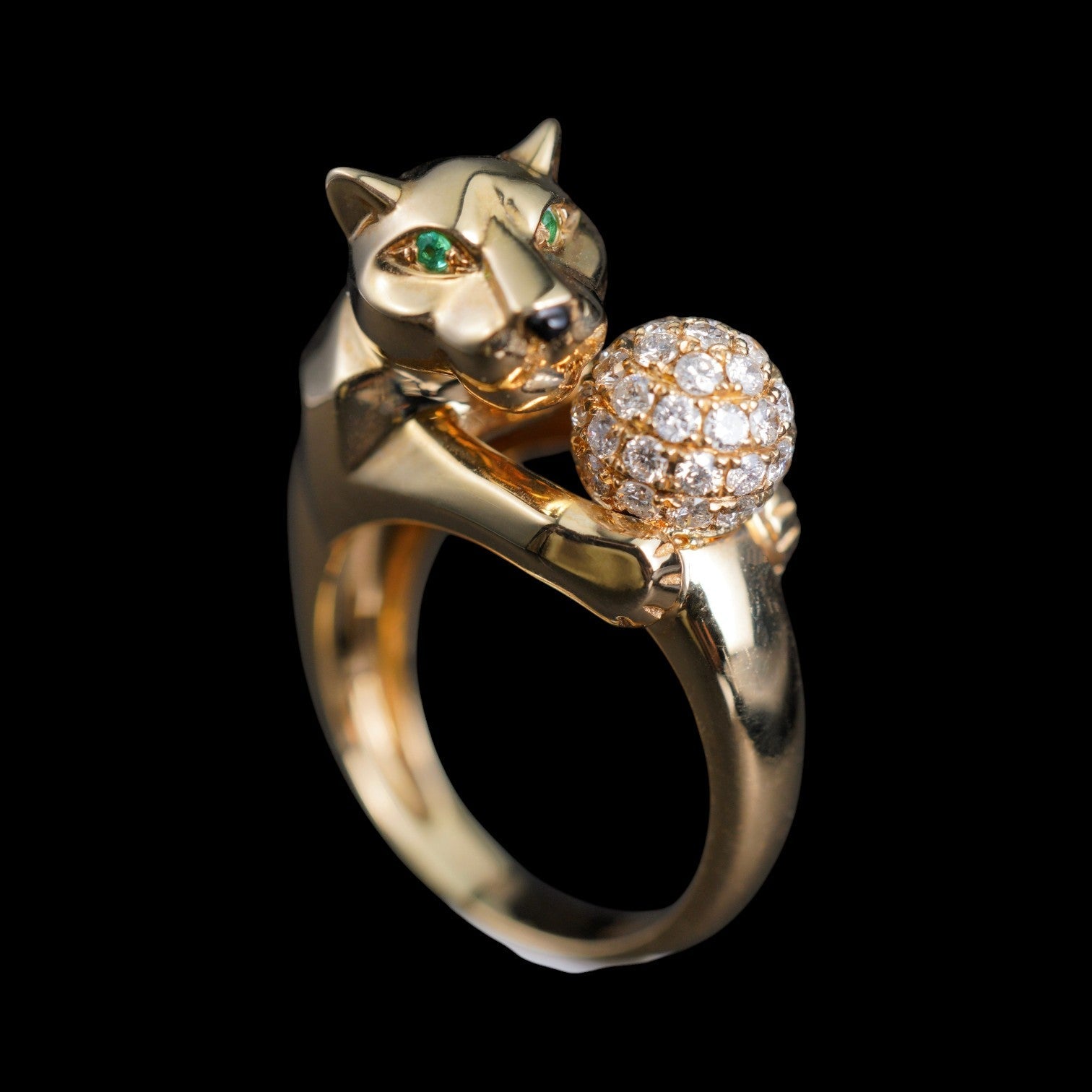 0.60ct Natural White Diamond Panther Ring set in 18K Yellow Gold - Sizes over US 8