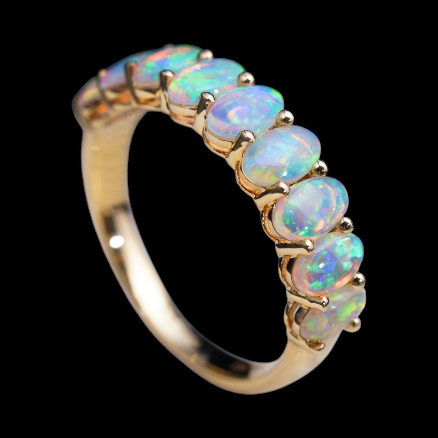 1.06ct Natural Opal Eternity Ring set in 18K Yellow Gold