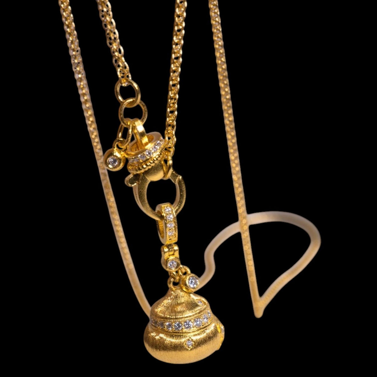 24K Gold Gourd Necklace with Diamond Detail