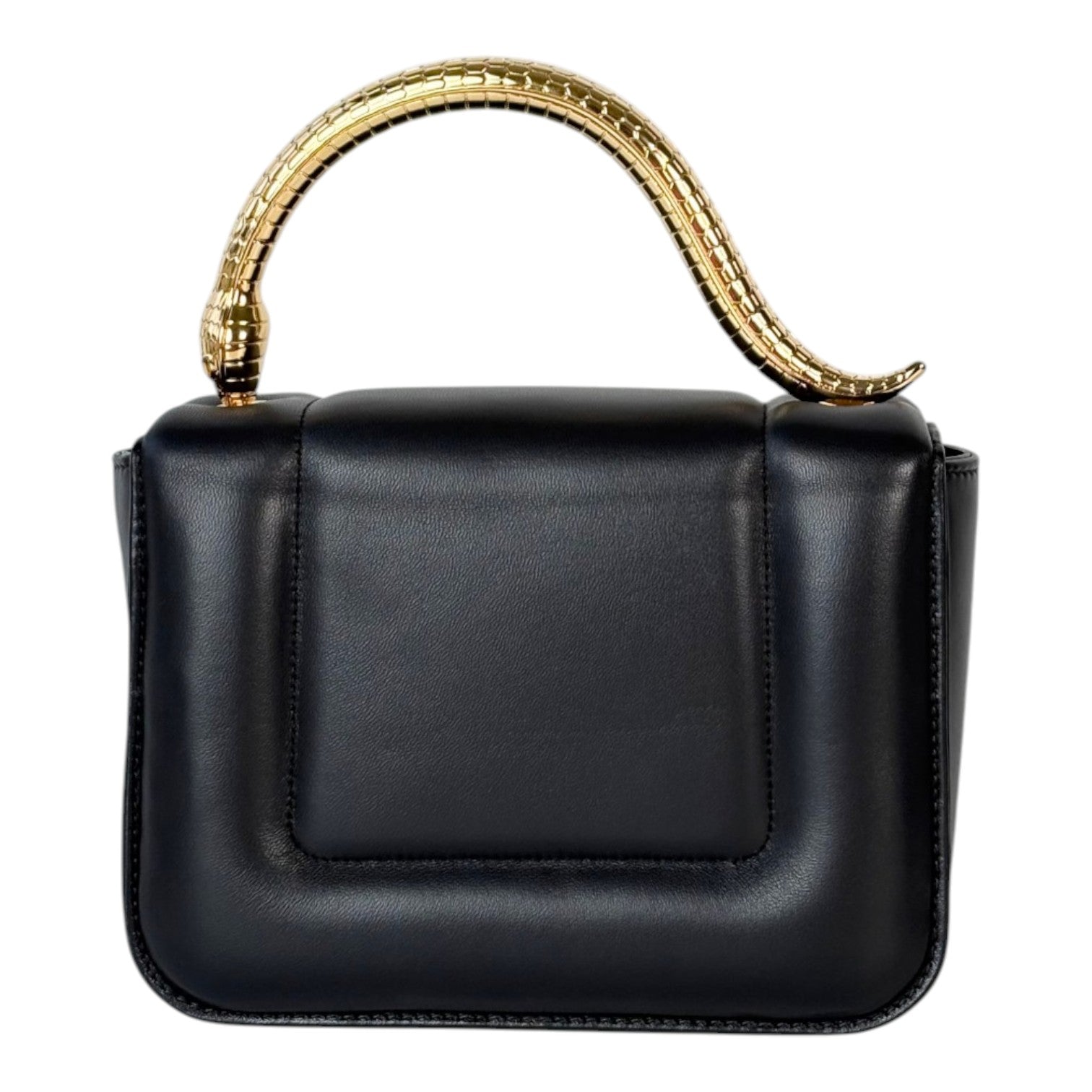 Bvlgari X Mary Katrantzou Black Serpenti Bag with Top Handle in Nappa Lambskin with Gold Hardware