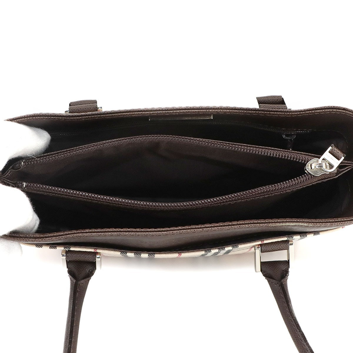 BURBERRY Plaid Hand Bag Canvas Leather Beige Brown Purse 902996505