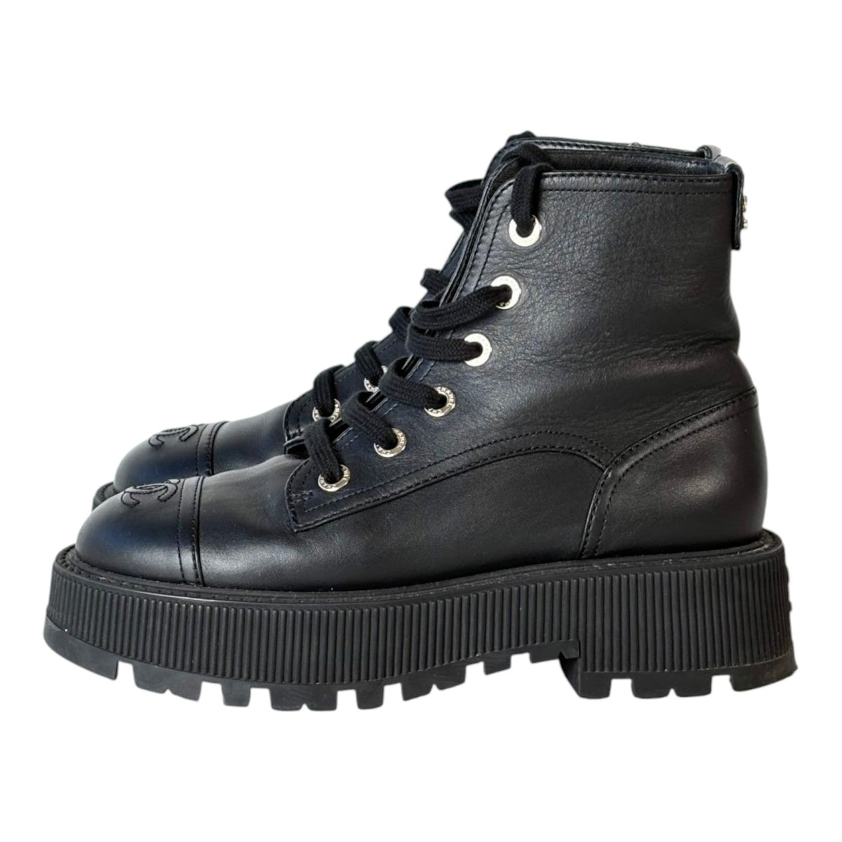 Chanel Black Leather Boots Shoes #37c