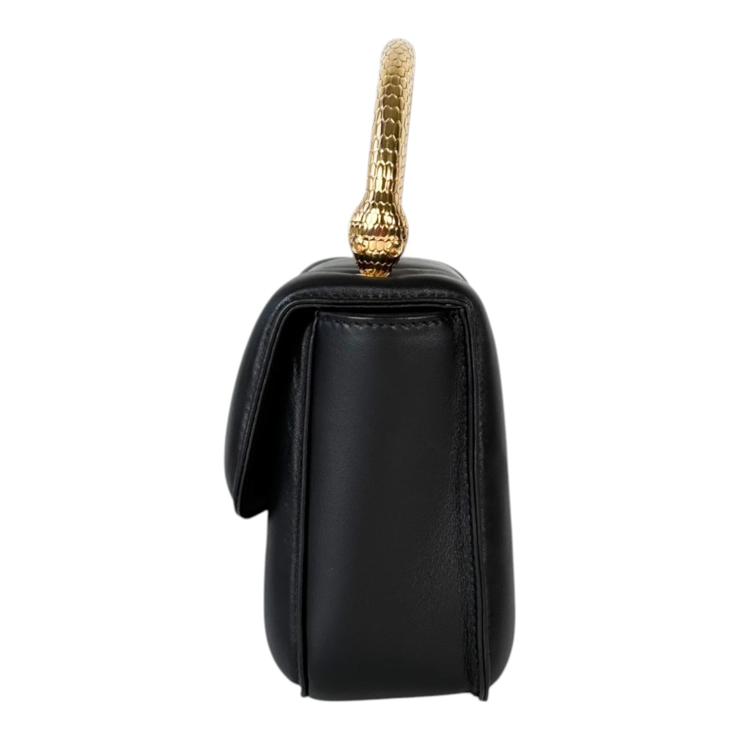 Bvlgari X Mary Katrantzou Black Serpenti Bag with Top Handle in Nappa Lambskin with Gold Hardware