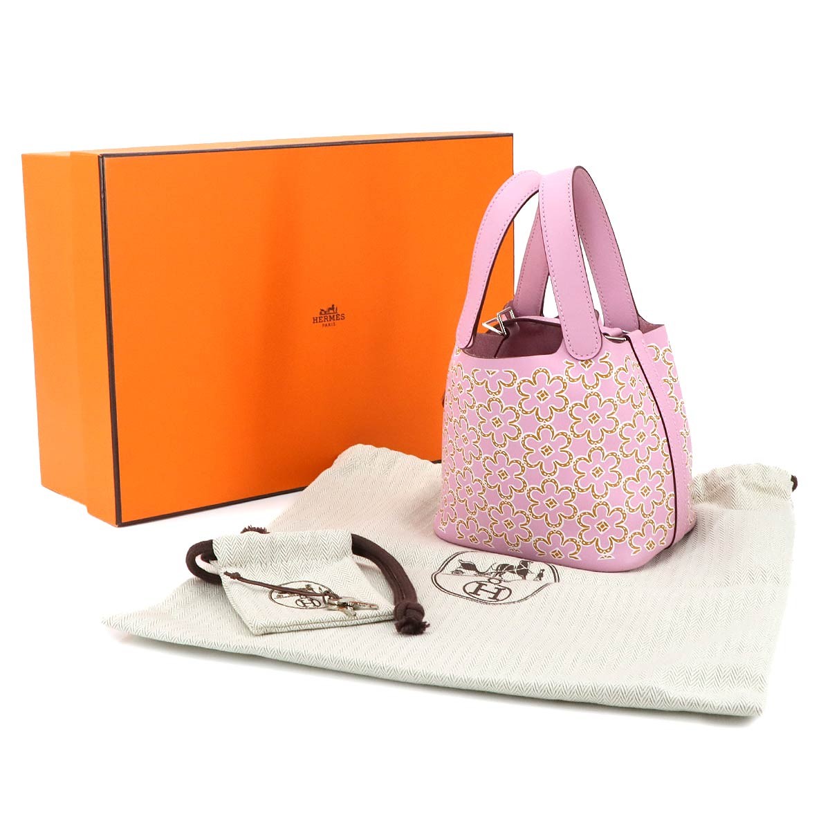 HERMES Picotin Lock Micro Lucky Daisy Hand Bag Swift Mauve sylvestre 902992651