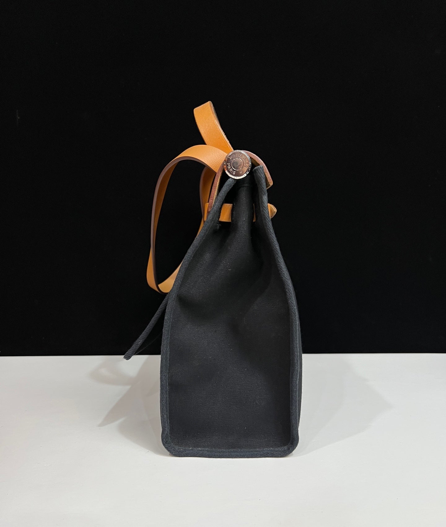 Hermès Herbag 31 Black Canvas Tan Leather Palladium Hardware G Stamp