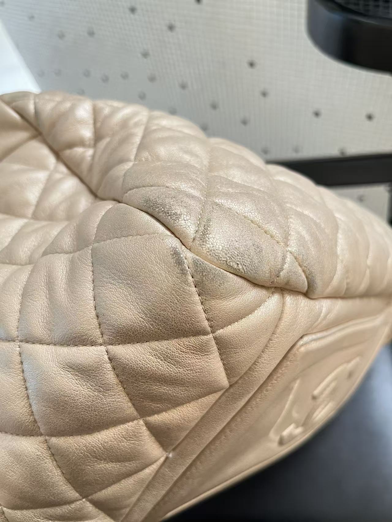 Chanel Quilted Lambskin Puffy Bowling Bag - Beige