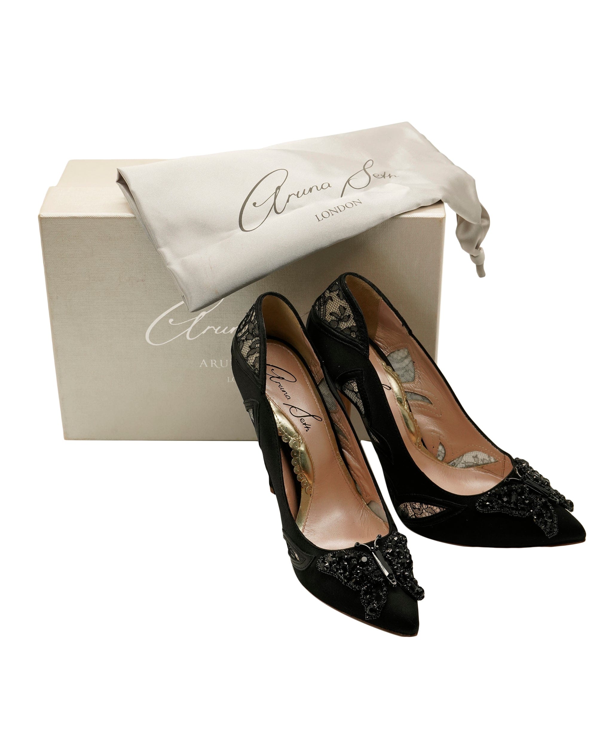 Aruna Seth Aruna Seth Black Suede & Lace High Heels 37 DBXL0067