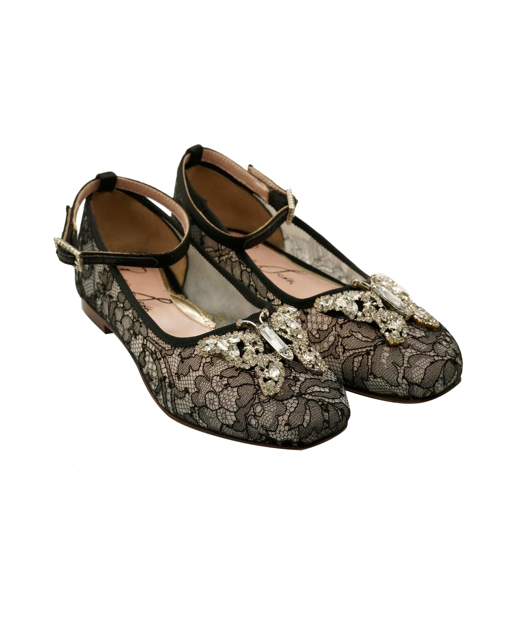 Aruna Seth Aruna Seth Chantilly Nero Lace Ballet Shoes 28 DBXL0063