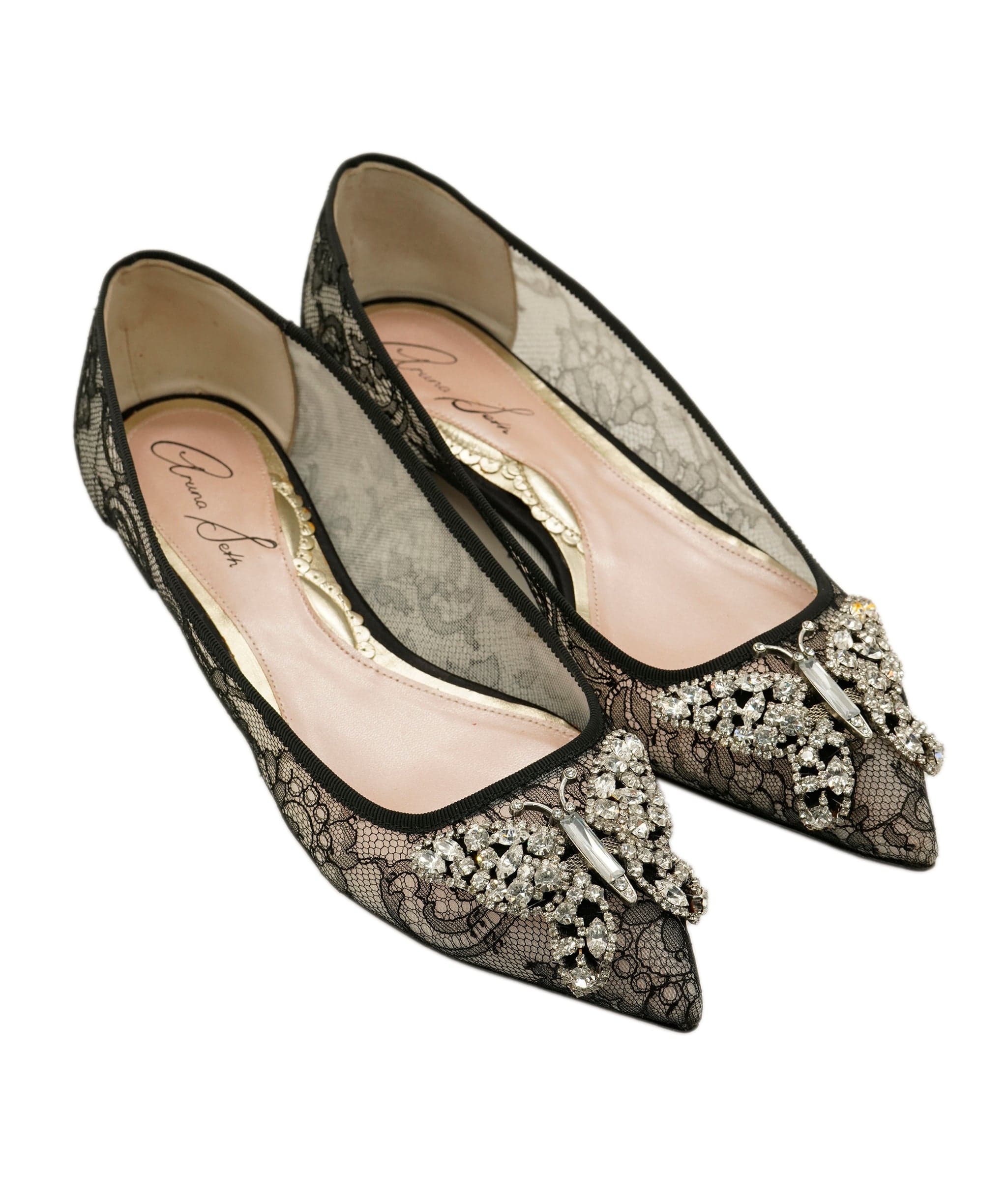 Aruna Seth Aruna Seth Chantilly Nero Lace Ballet Shoes 39 DBXL0064
