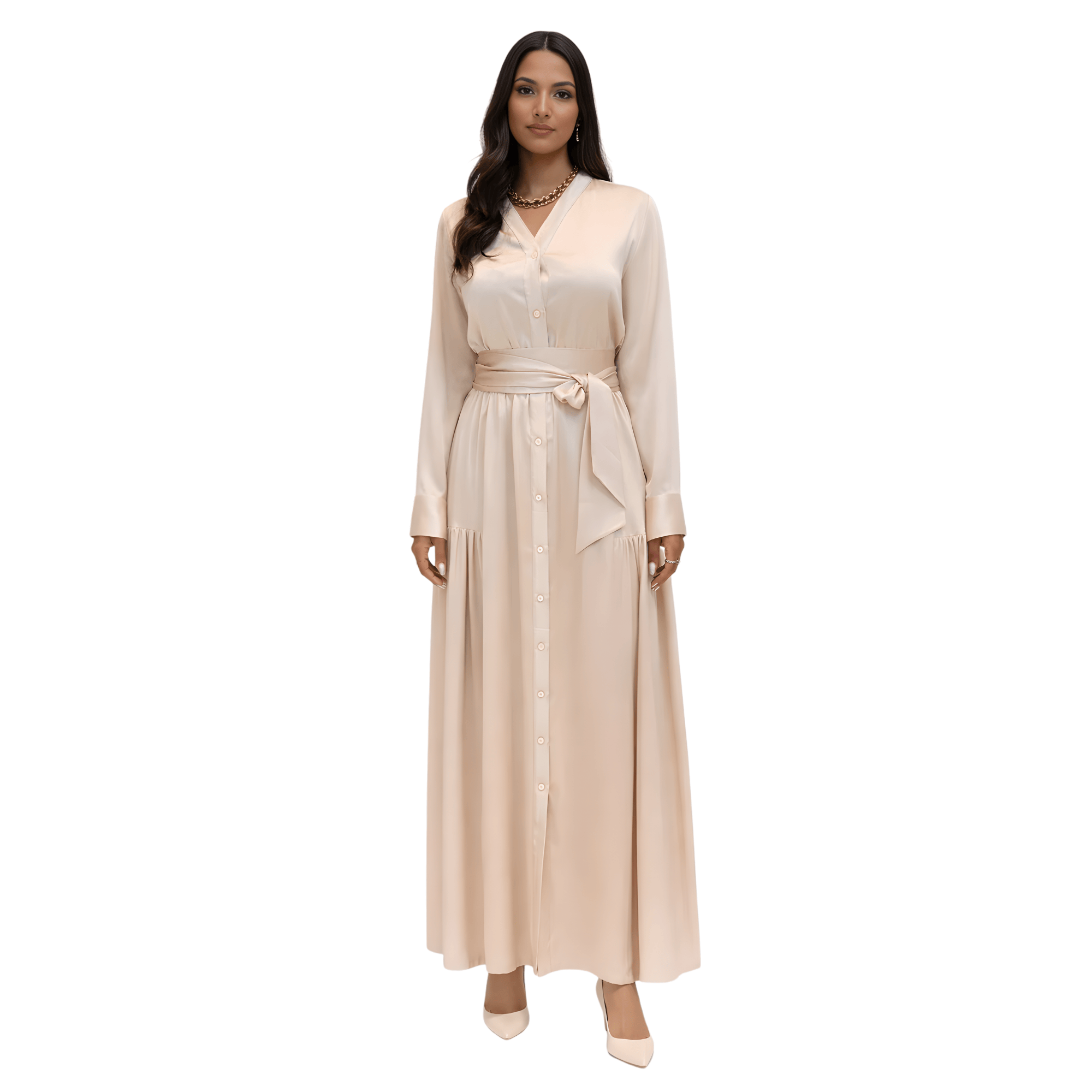 ASYA K. MAXI V-NECK DRESS WITH SIDE POCKETS (فستان) “LAYLA”
