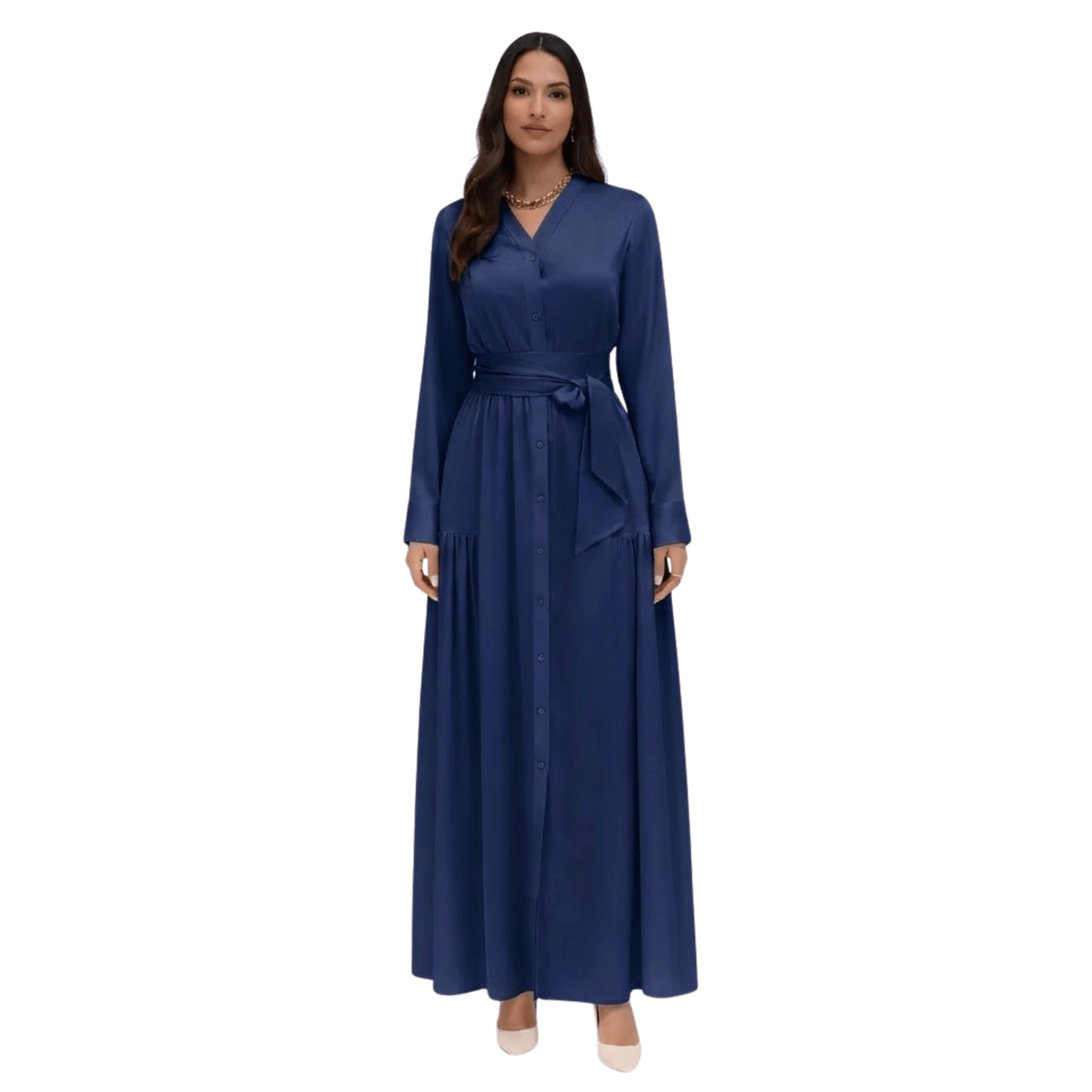 ASYA K. MAXI V-NECK DRESS WITH SIDE POCKETS (فستان) “LAYLA”