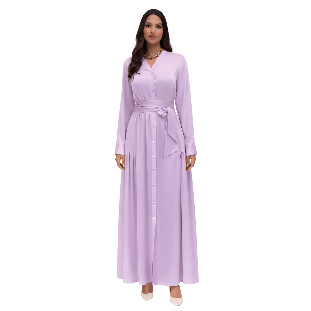 ASYA K. MAXI V-NECK DRESS WITH SIDE POCKETS (فستان) “LAYLA”