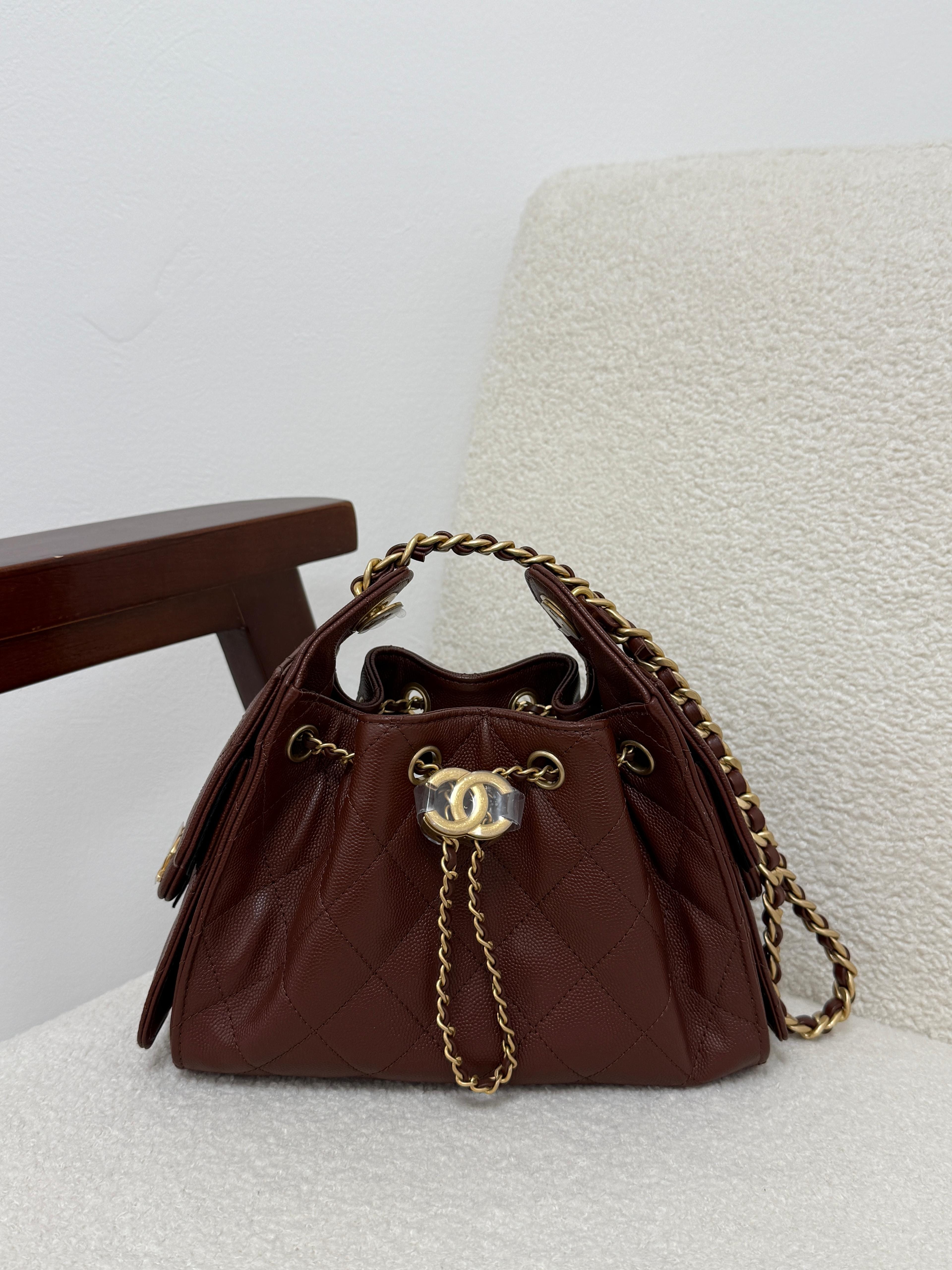 Aureon Group Limited *LONDON LOCATED* CHANEL 25 MINI HANDBAG BROWN Grained Shiny Calfskin with Gold-Tone Metal