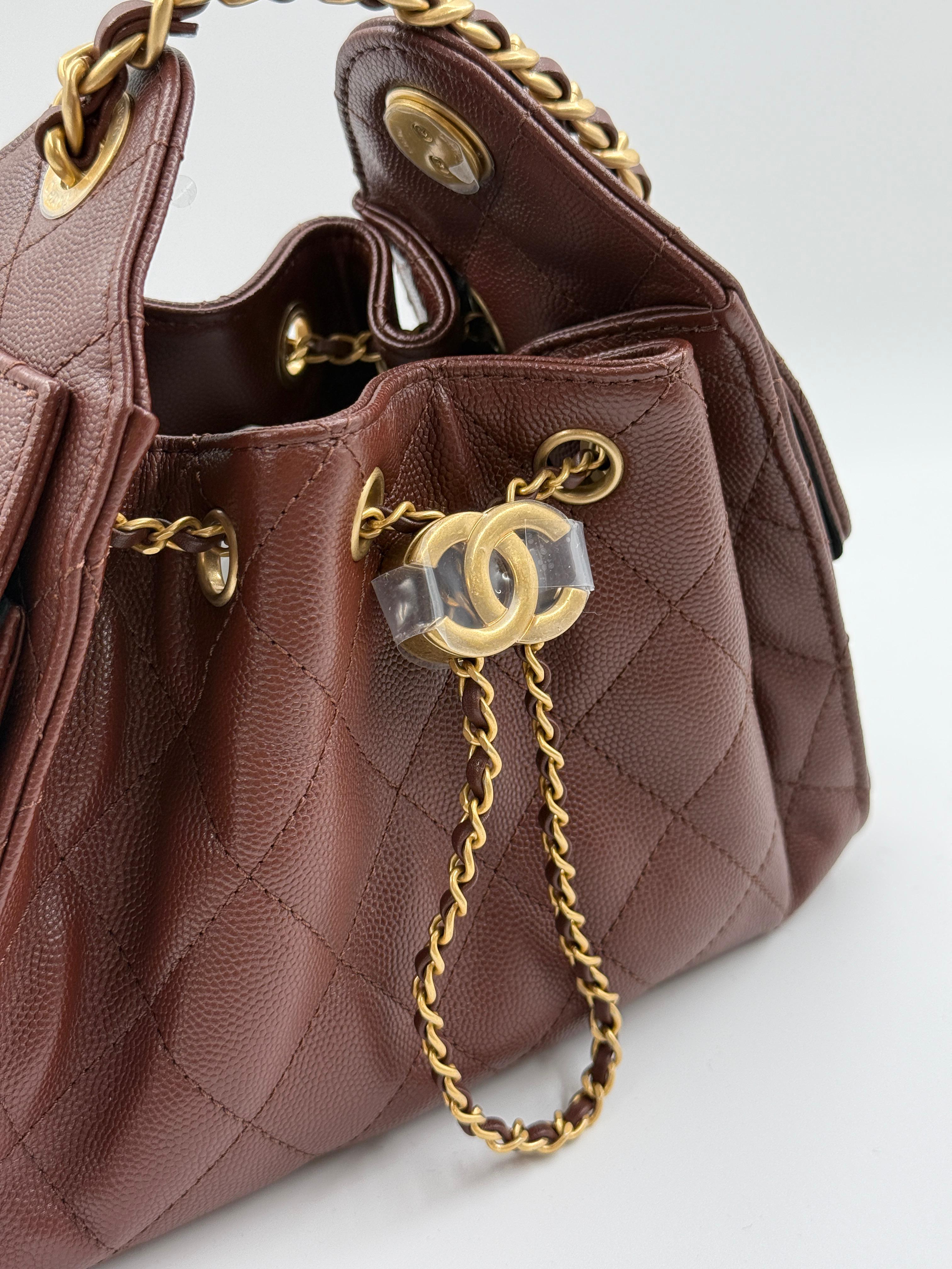 Aureon Group Limited *LONDON LOCATED* CHANEL 25 MINI HANDBAG BROWN Grained Shiny Calfskin with Gold-Tone Metal