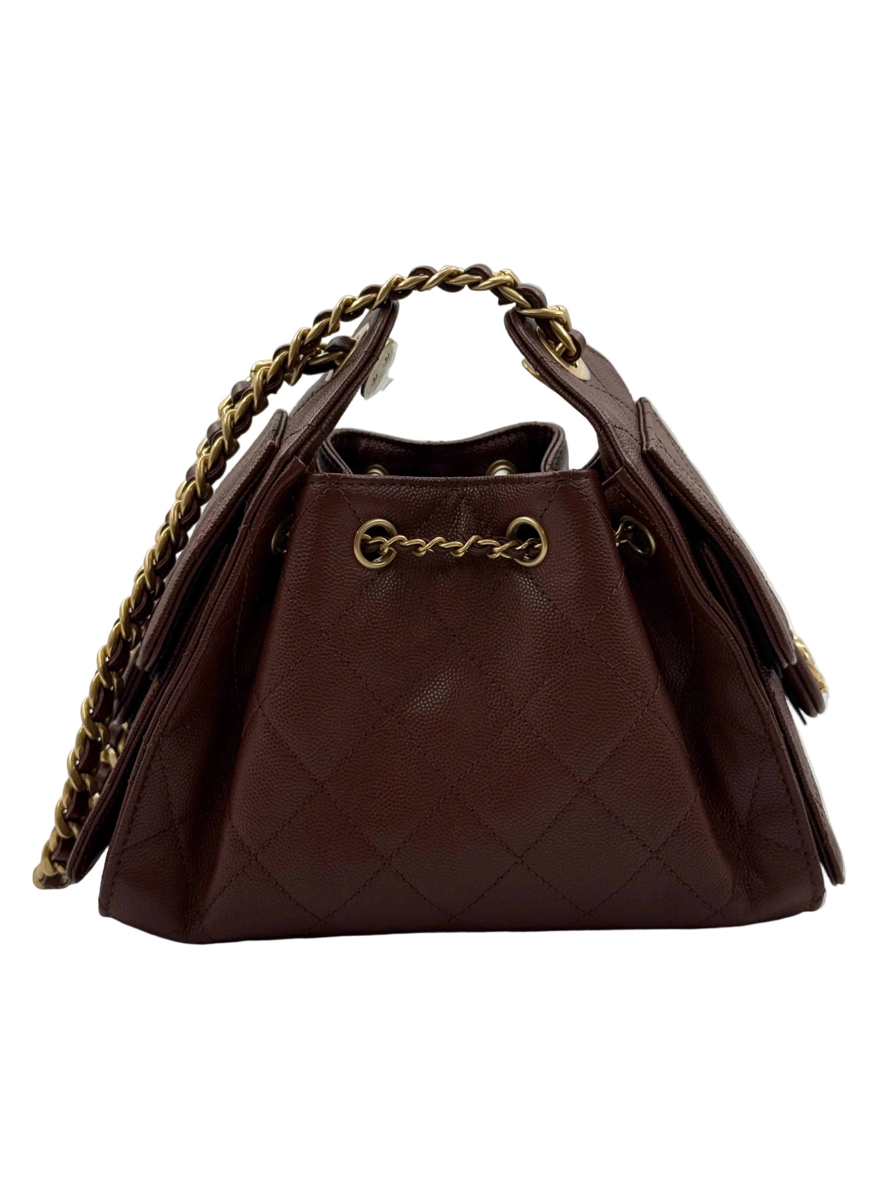 Aureon Group Limited *LONDON LOCATED* CHANEL 25 MINI HANDBAG BROWN Grained Shiny Calfskin with Gold-Tone Metal