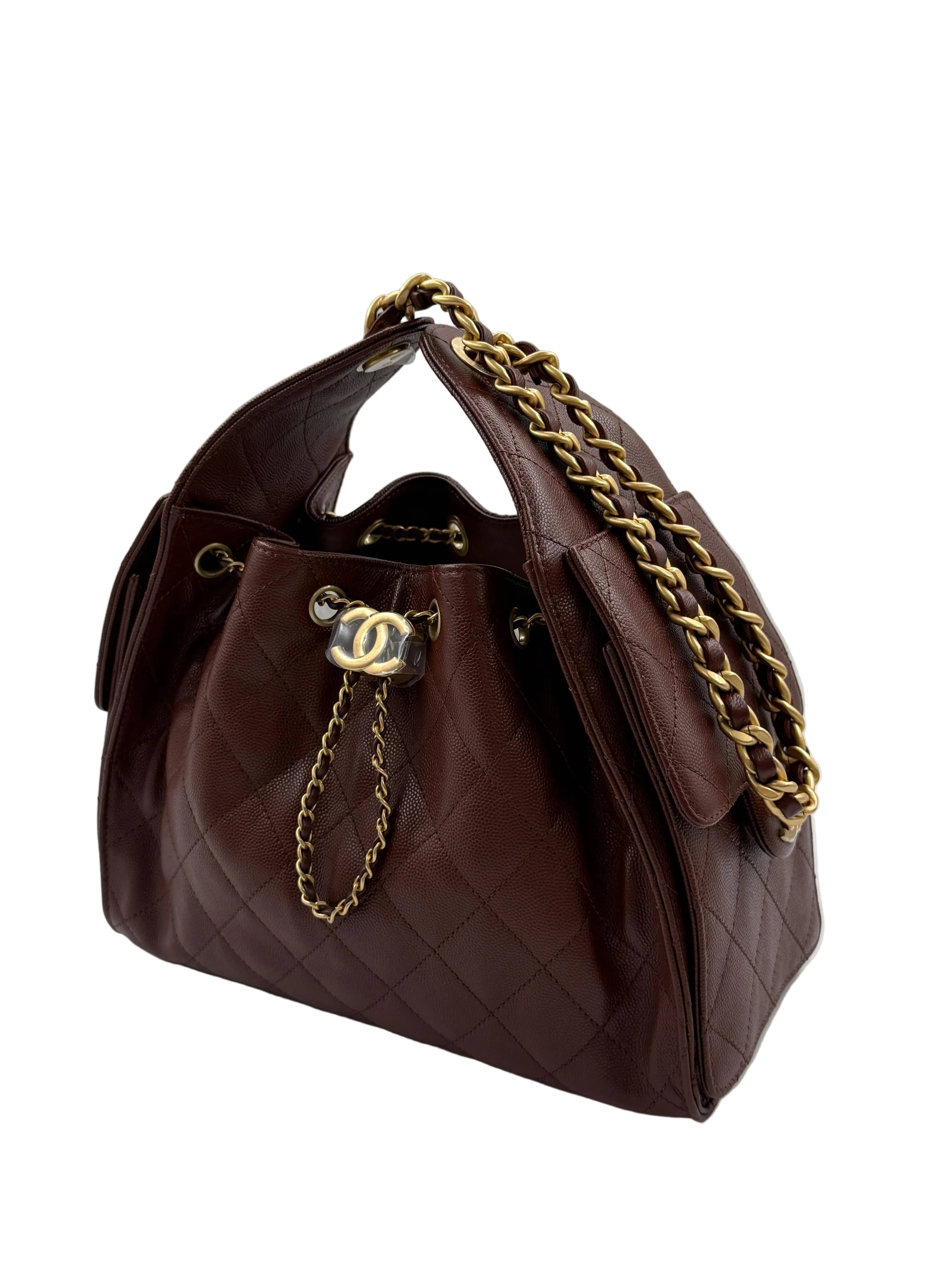 Aureon Group Limited *LONDON LOCATED* CHANEL 25 SMALL HANDBAG BROWN Grained Shiny Calfskin with Gold-Tone Metal