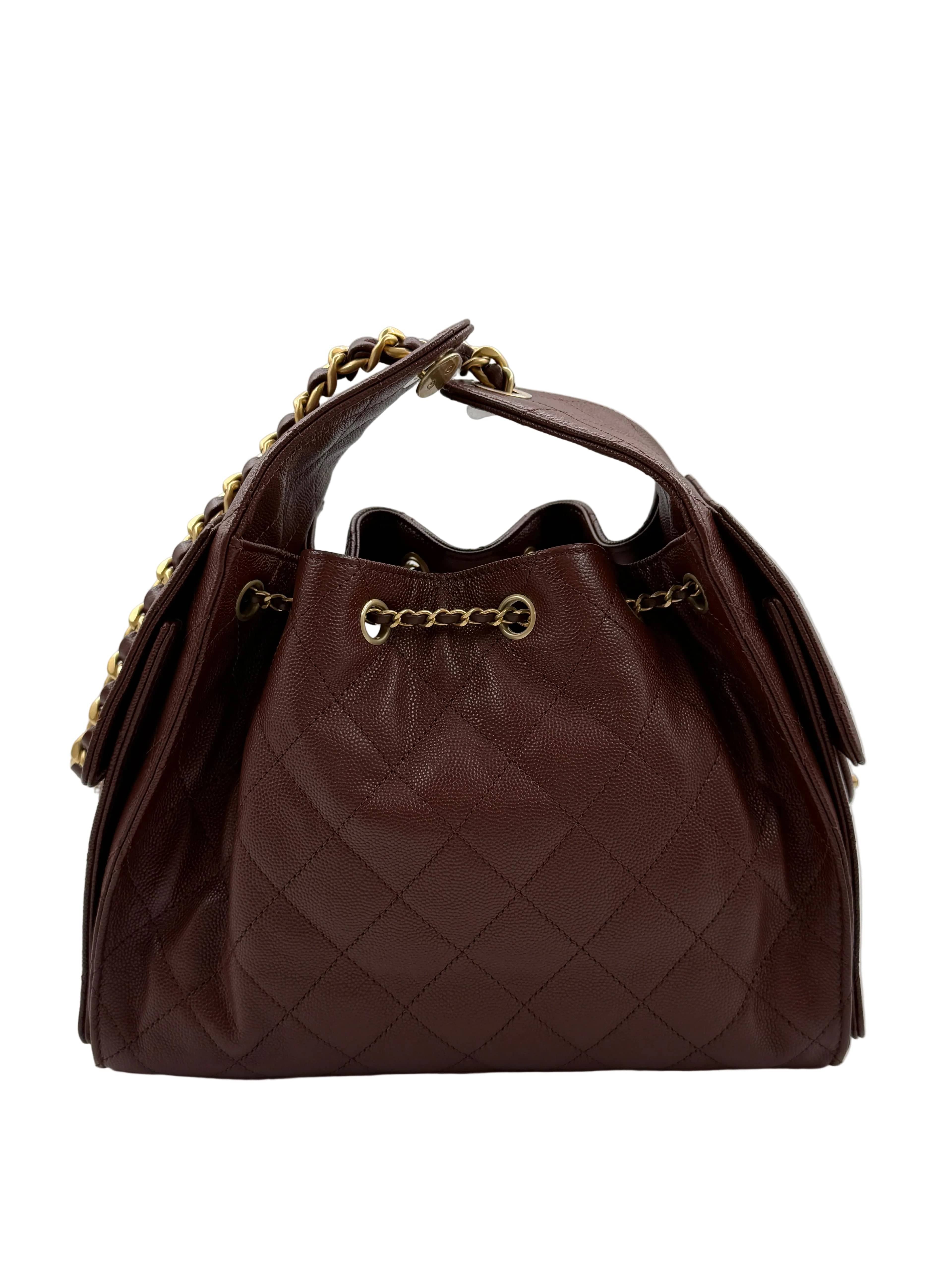 Aureon Group Limited *LONDON LOCATED* CHANEL 25 SMALL HANDBAG BROWN Grained Shiny Calfskin with Gold-Tone Metal