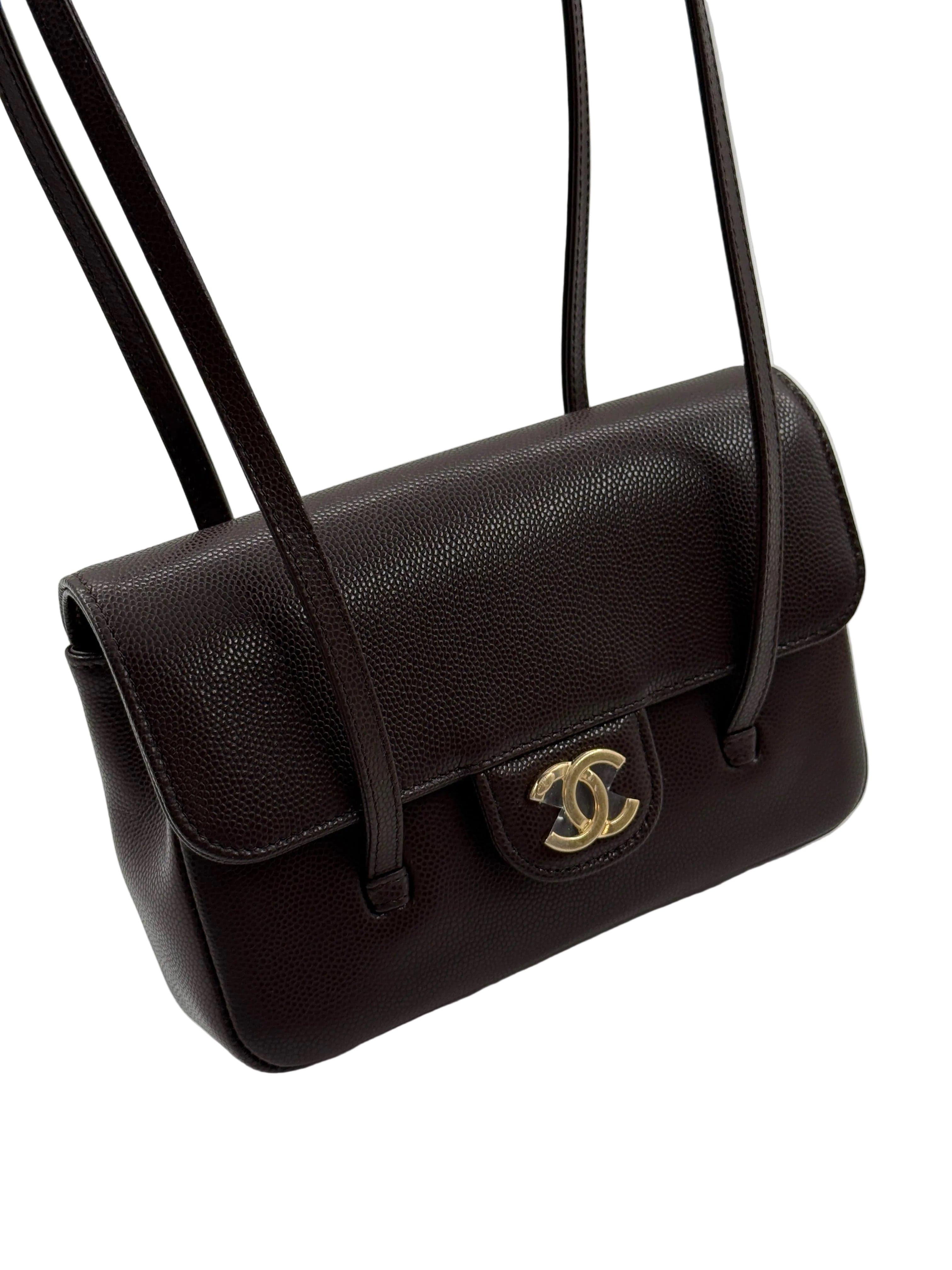 Aureon Group Limited *LONDON LOCATED* CHANEL 26 MINI FLAP BAG DARK BROWN Grained Shiny Calfskin with Gold-Tone Metal