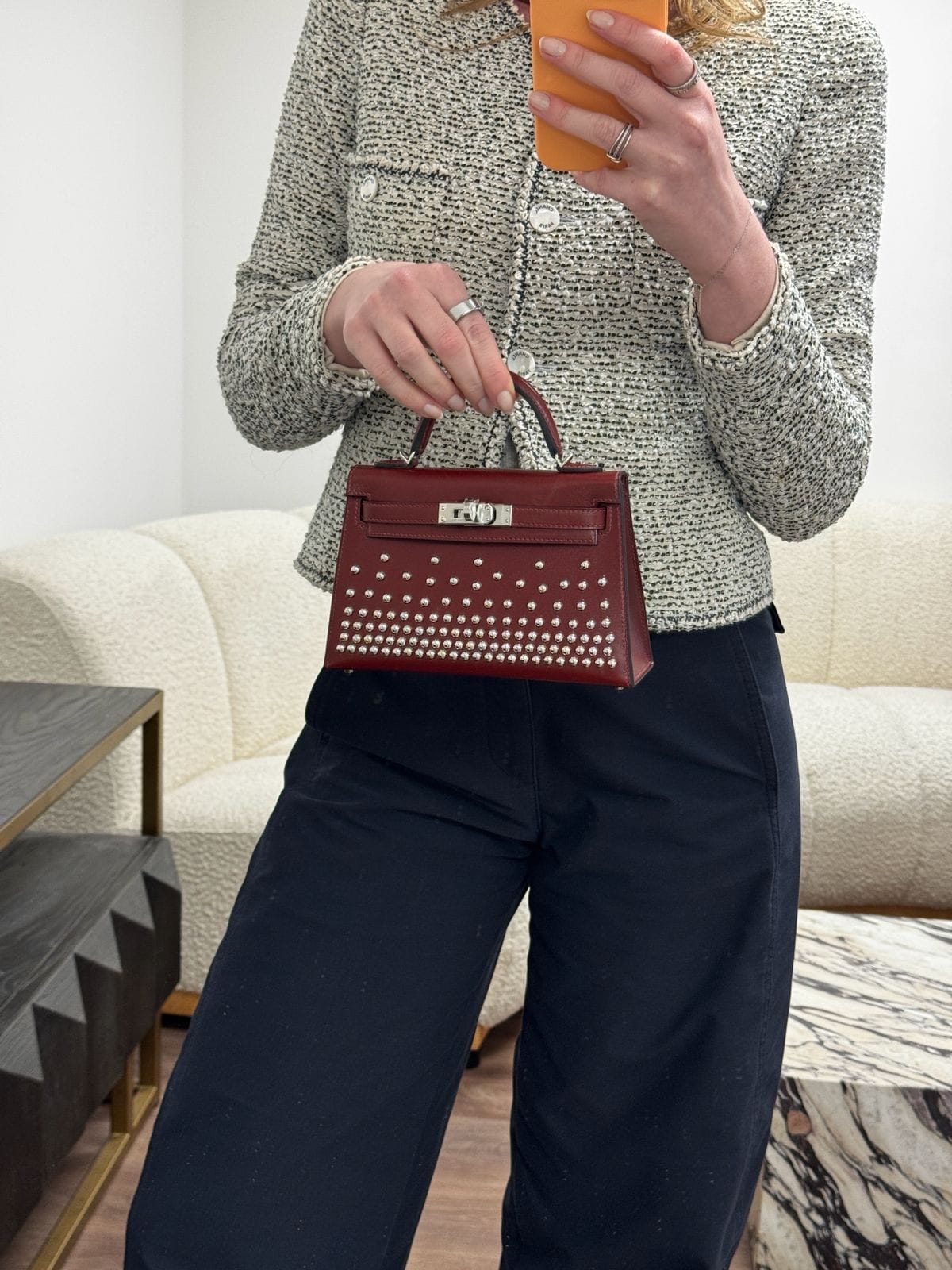 Aureon Group Limited *LONDON LOCATED* HERMÈS MINI KELLY II 20CM "CLOUTE" ROUGE H Box Leather with Palladium Hardware