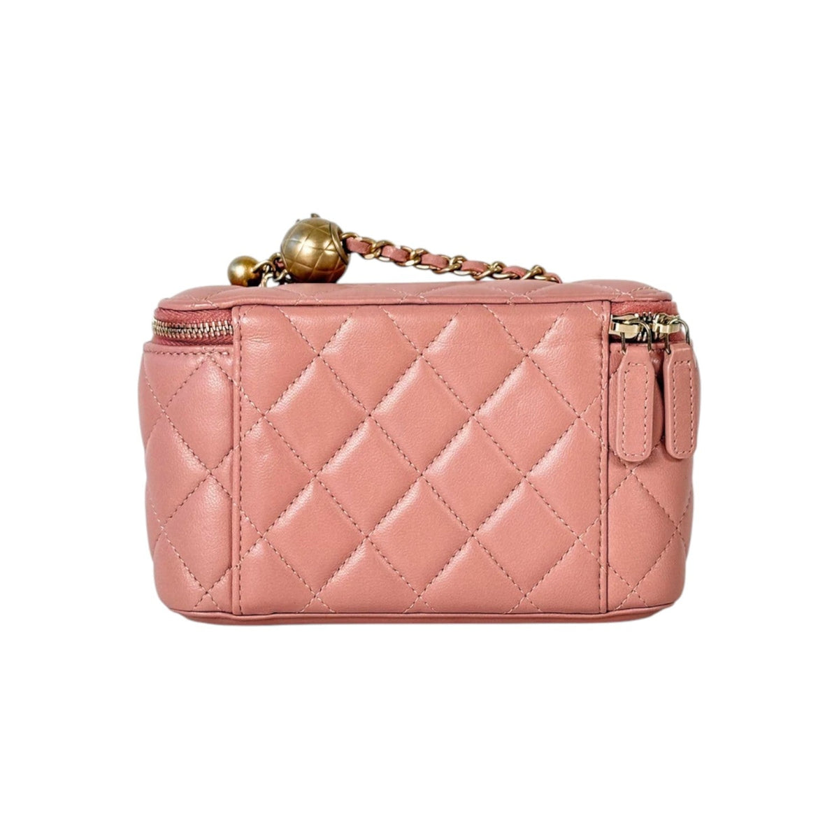 Chanel Pink Lambskin Vanity Box Bag with Pearl Crush