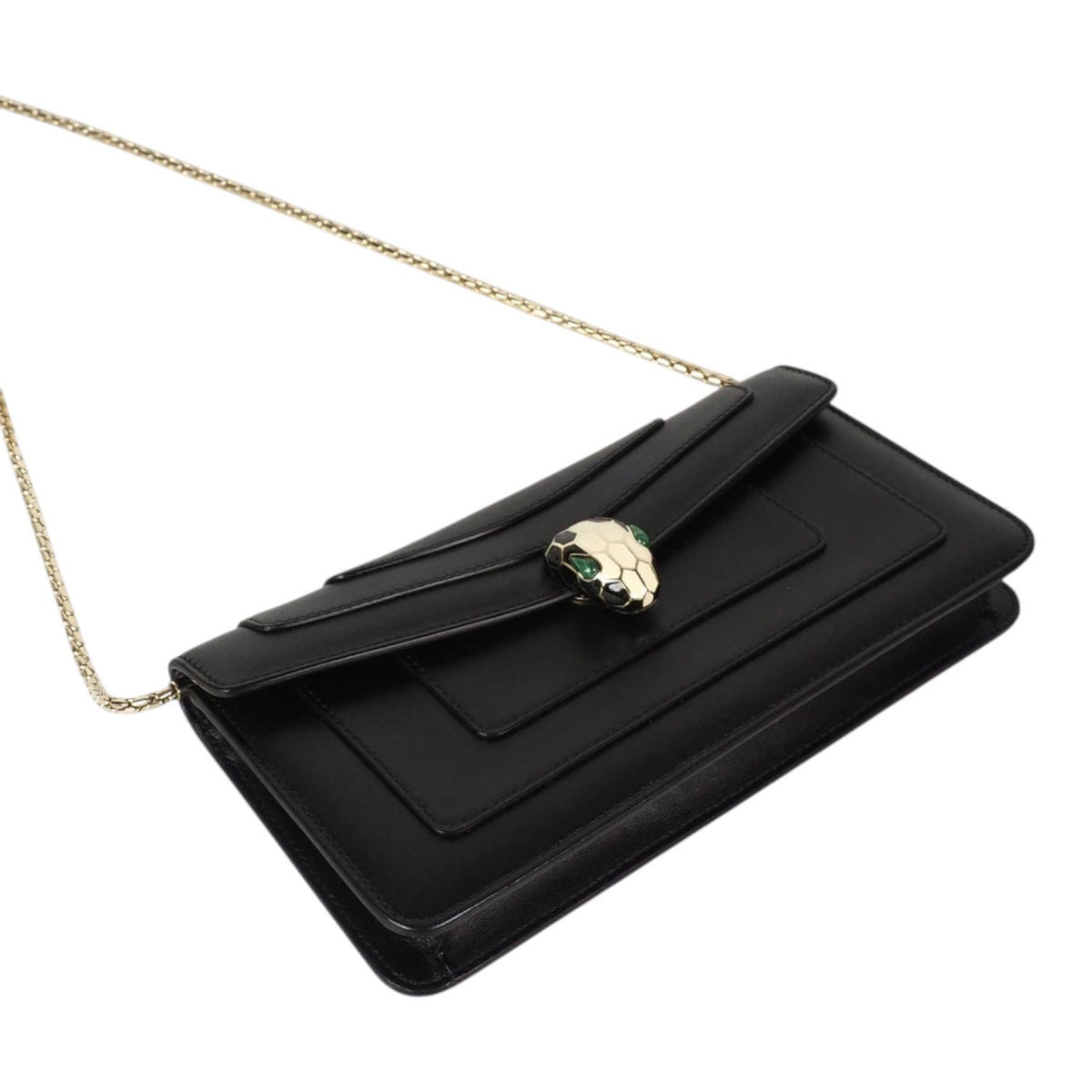 Bvlgari Black Serpenti Clutch with Chain Bag - Full Set