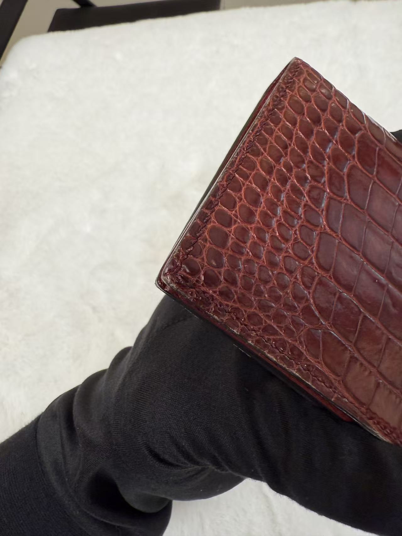 Hermès bearn Luxury Crocodile Embossed Leather Wallet - Burgundy